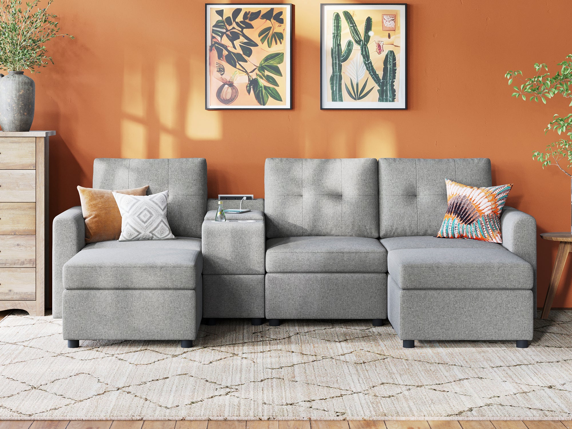 RUBIK III 3 Seats with 2 Ottomans & Console - LINSY HOME