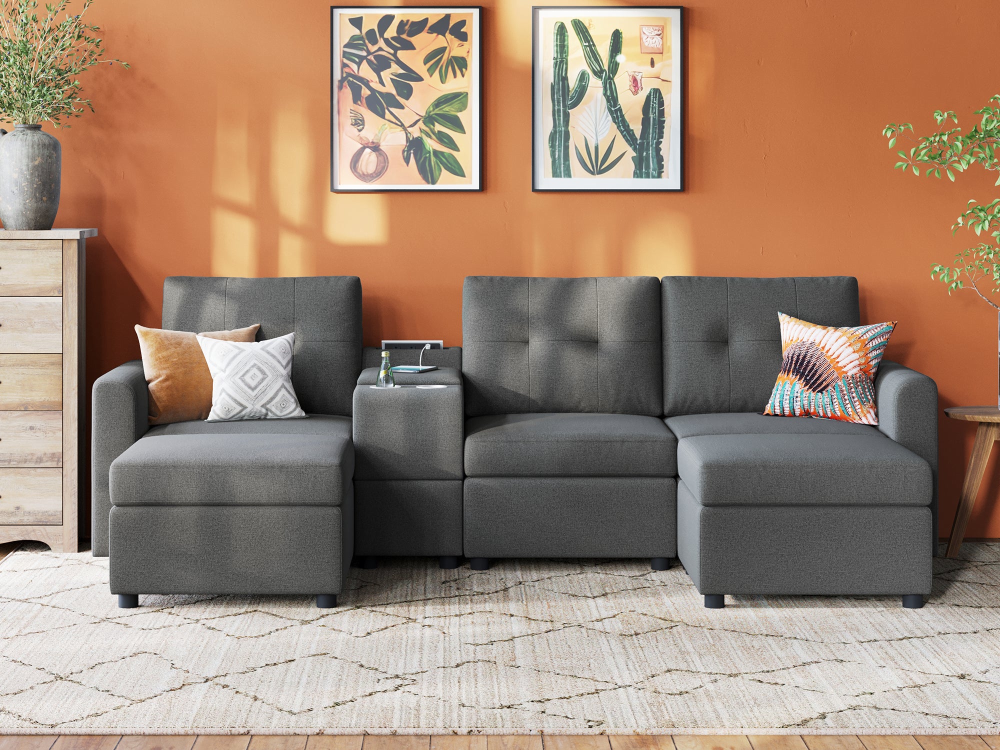 RUBIK III 3 Seats with 2 Ottomans & Console - LINSY HOME