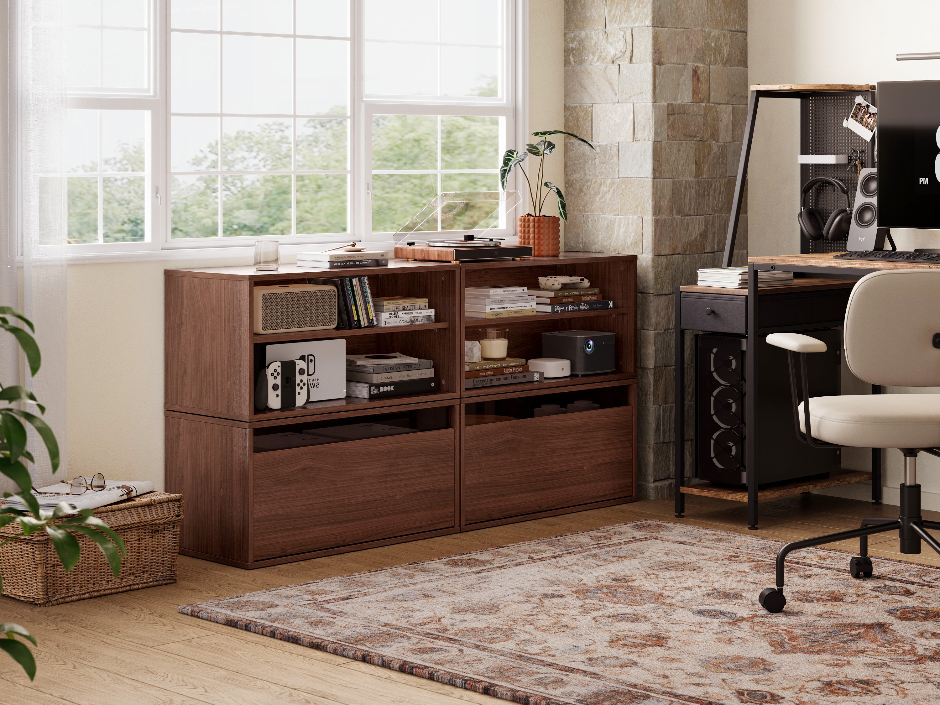 RUBIK V 3 Seats with Ottoman & CABIK I Modular Storage Cabinet