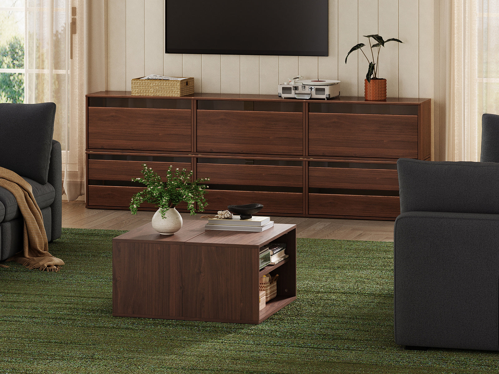 CABIK I 2 Open & 3 Single-Drawer & 3 Double-Drawer Cabinet