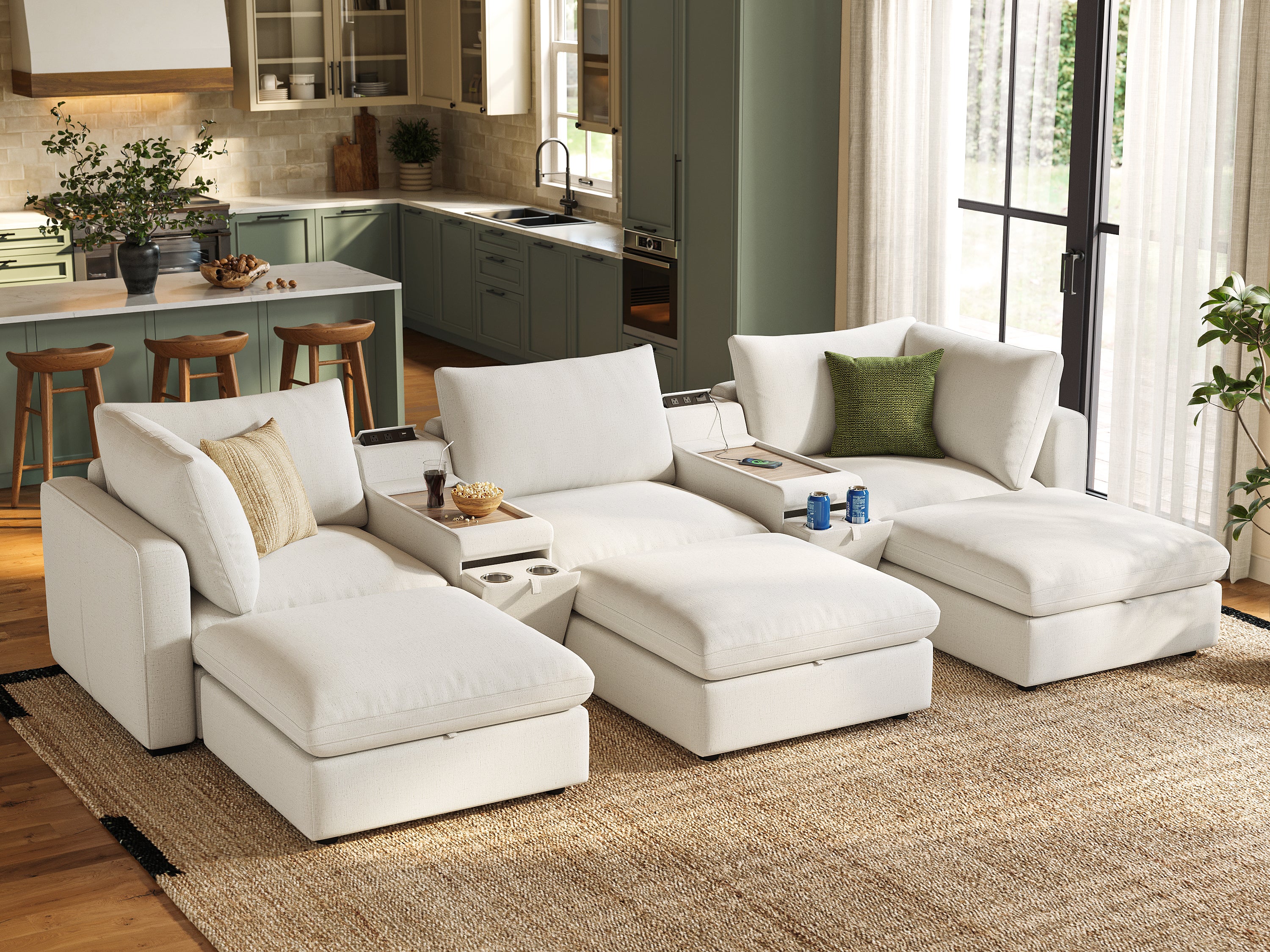 RUBIK V 3 Seats with 3 Ottomans & 2 Consoles - LINSY HOME