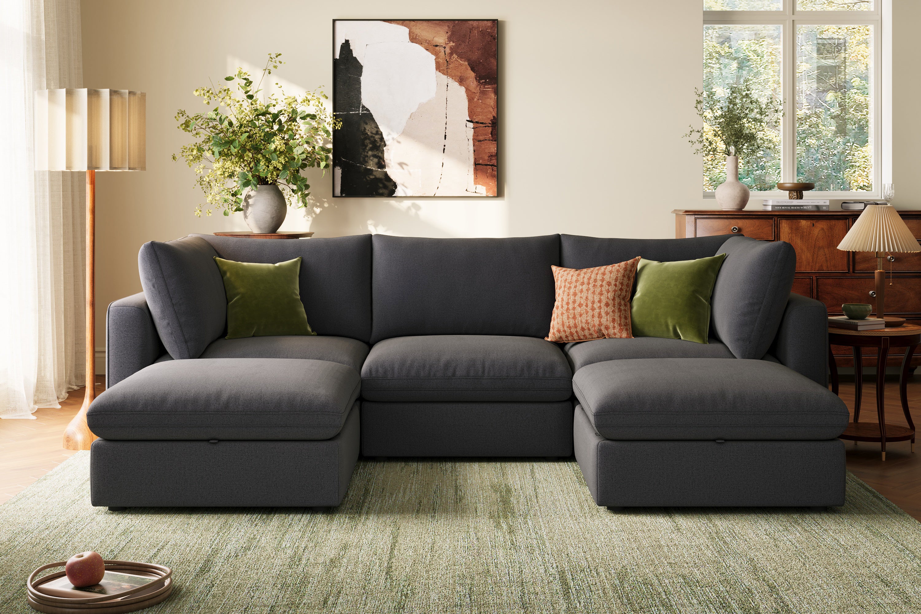 RUBIK V 3 Seats with 2 Ottomans - LINSY HOME