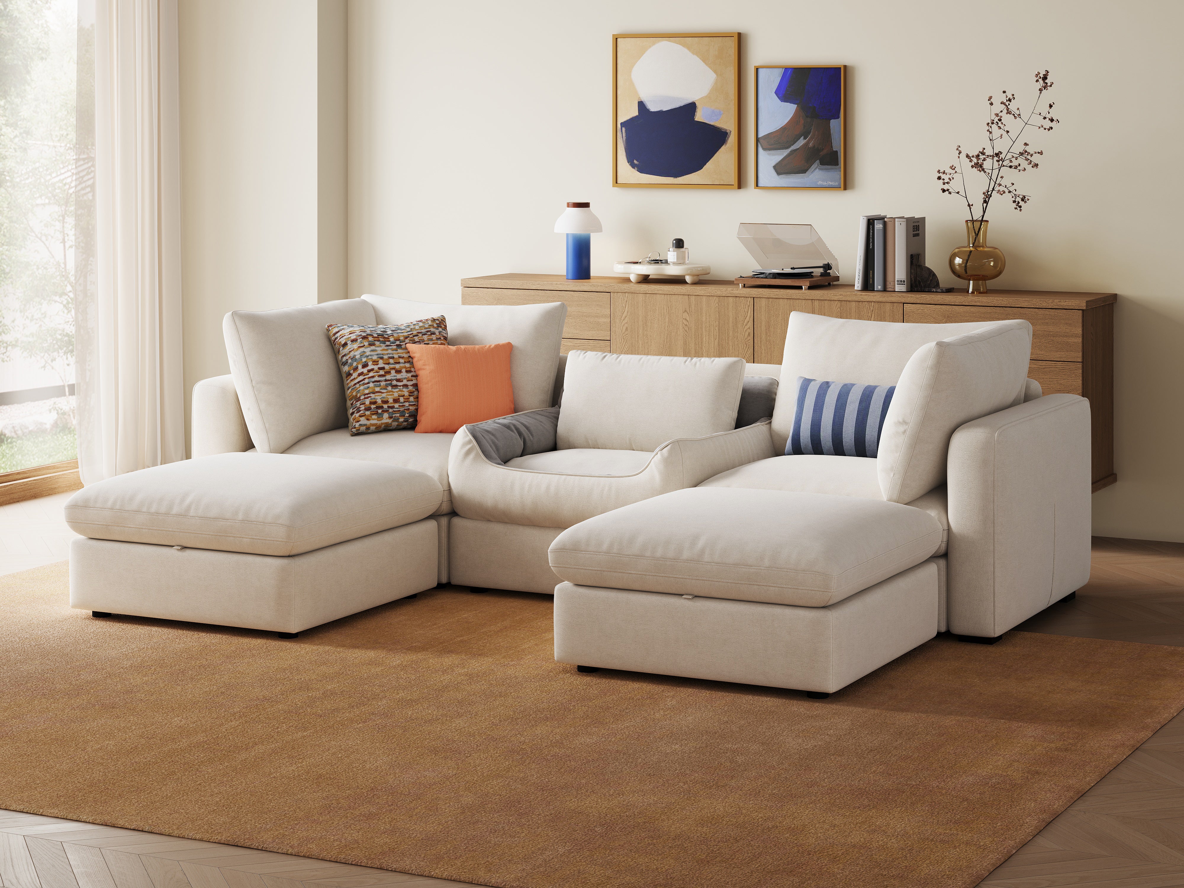 RUBIK V 3 Seats with 2 Ottomans & Pet Bed Module