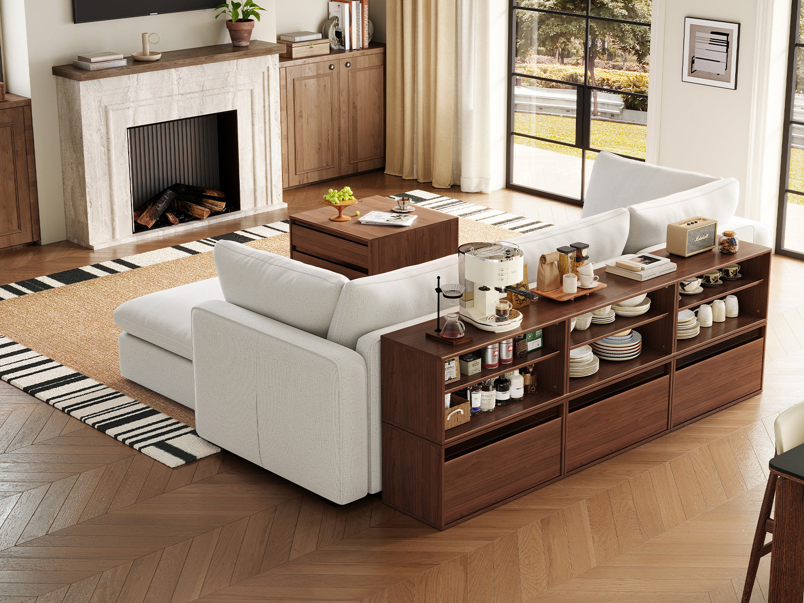 RUBIK V 3 Seats with Ottoman & CABIK I Modular Storage Cabinet