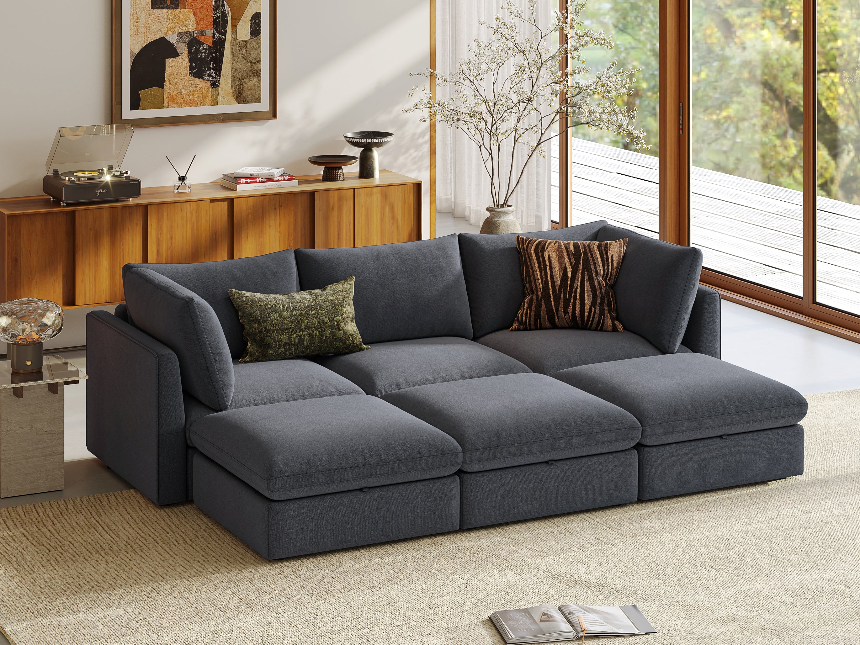 RUBIK V 3 Seats with 3 Ottomans - LINSY HOME