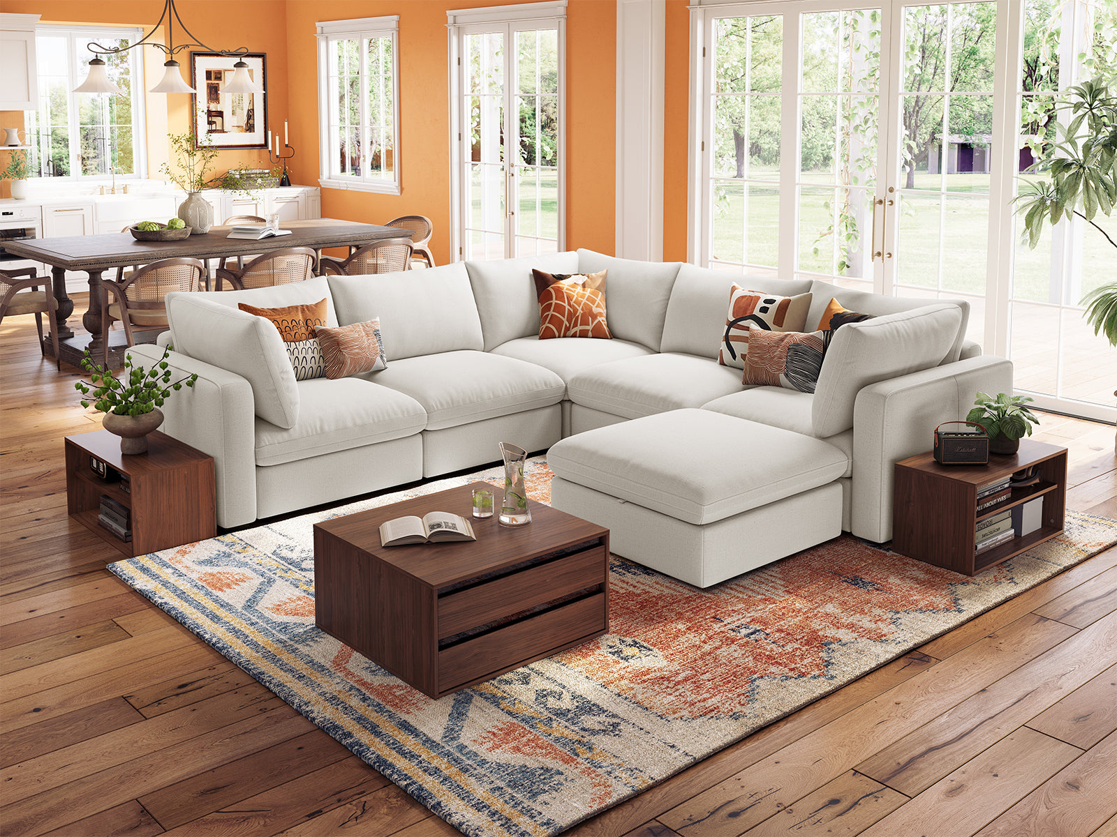 RUBIK V 4 Seats with Corner & Ottoman & CABIK I Modular Storage Cabinet