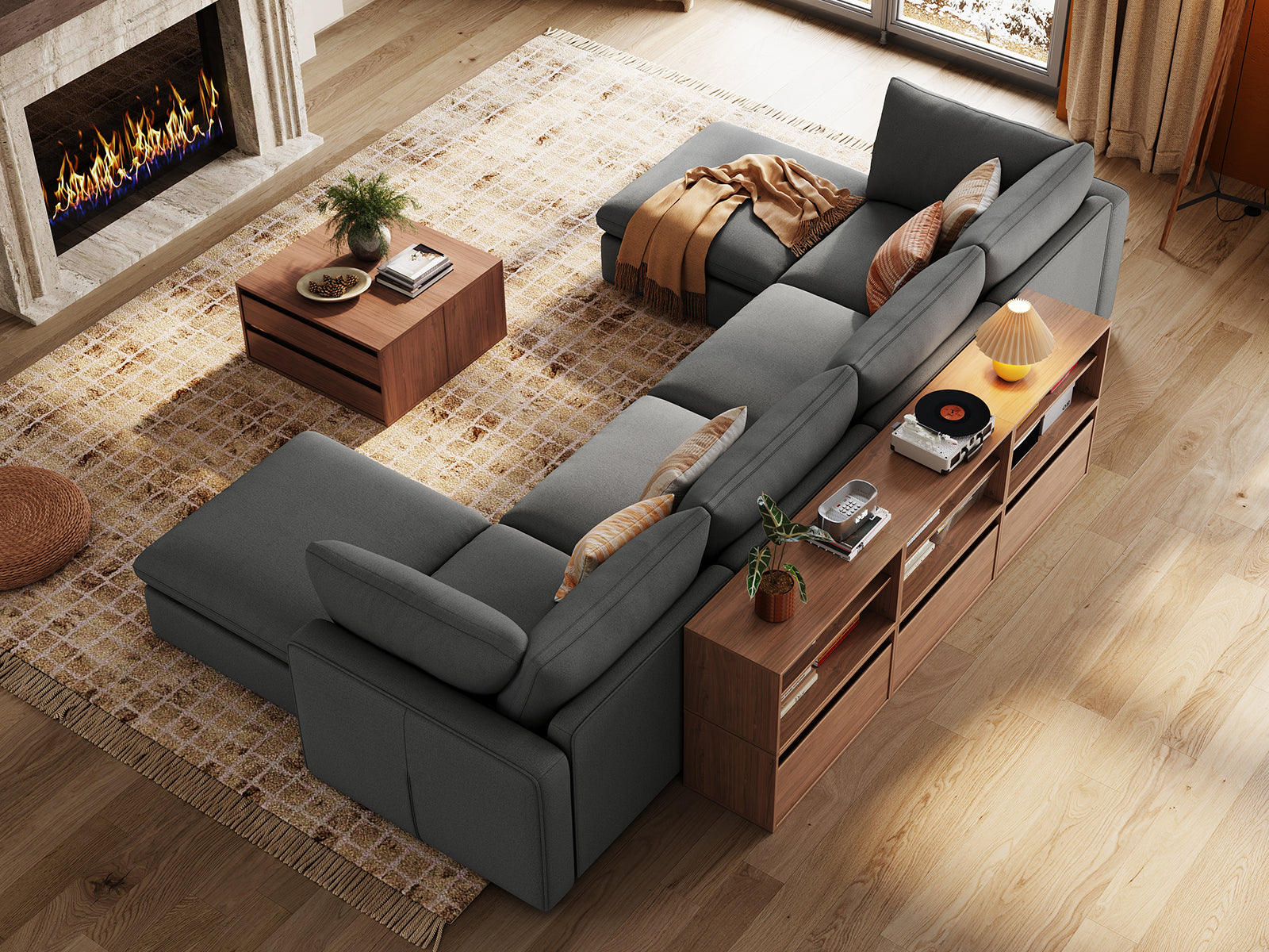 RUBIK V Linen 4 Seats with 2 Ottomans