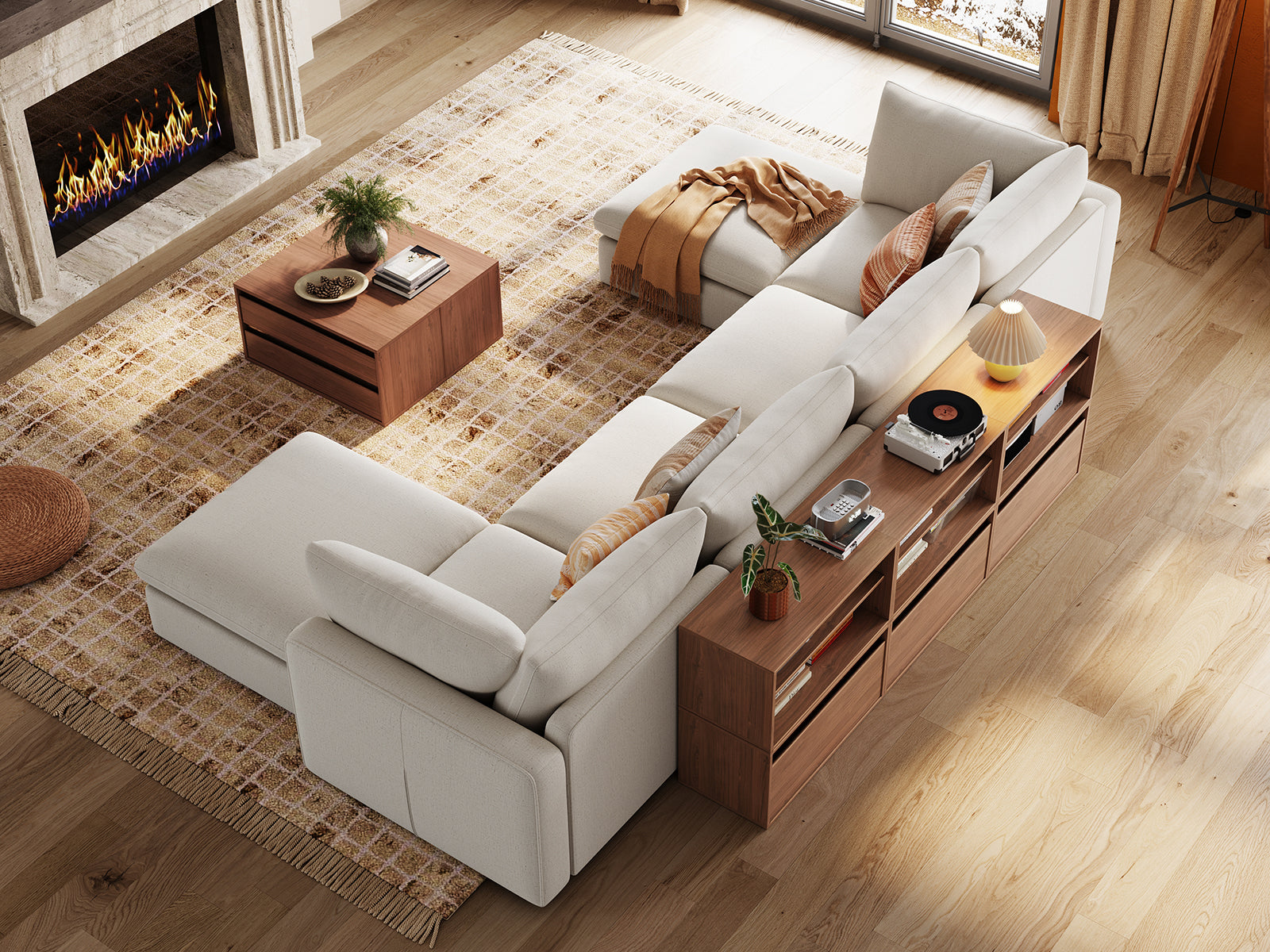 RUBIK V Linen 4 Seats with 2 Ottomans