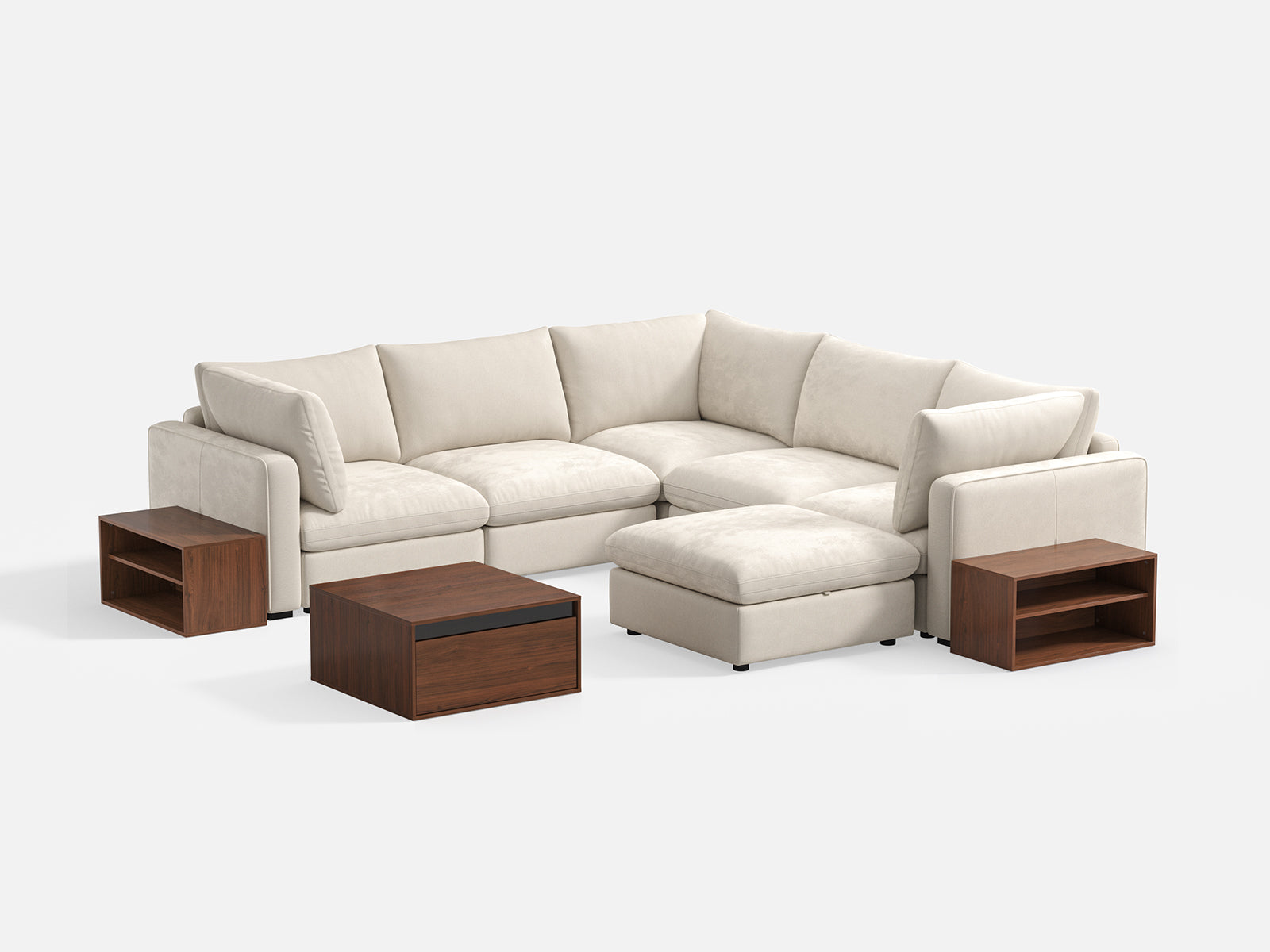 RUBIK V 4 Seats with Corner & Ottoman & CABIK I Modular Storage Cabinet