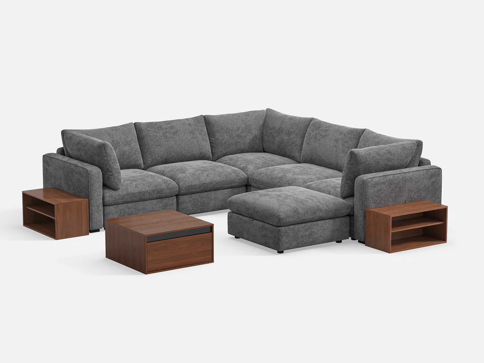 RUBIK V 4 Seats with Corner & Ottoman & CABIK I Modular Storage Cabinet