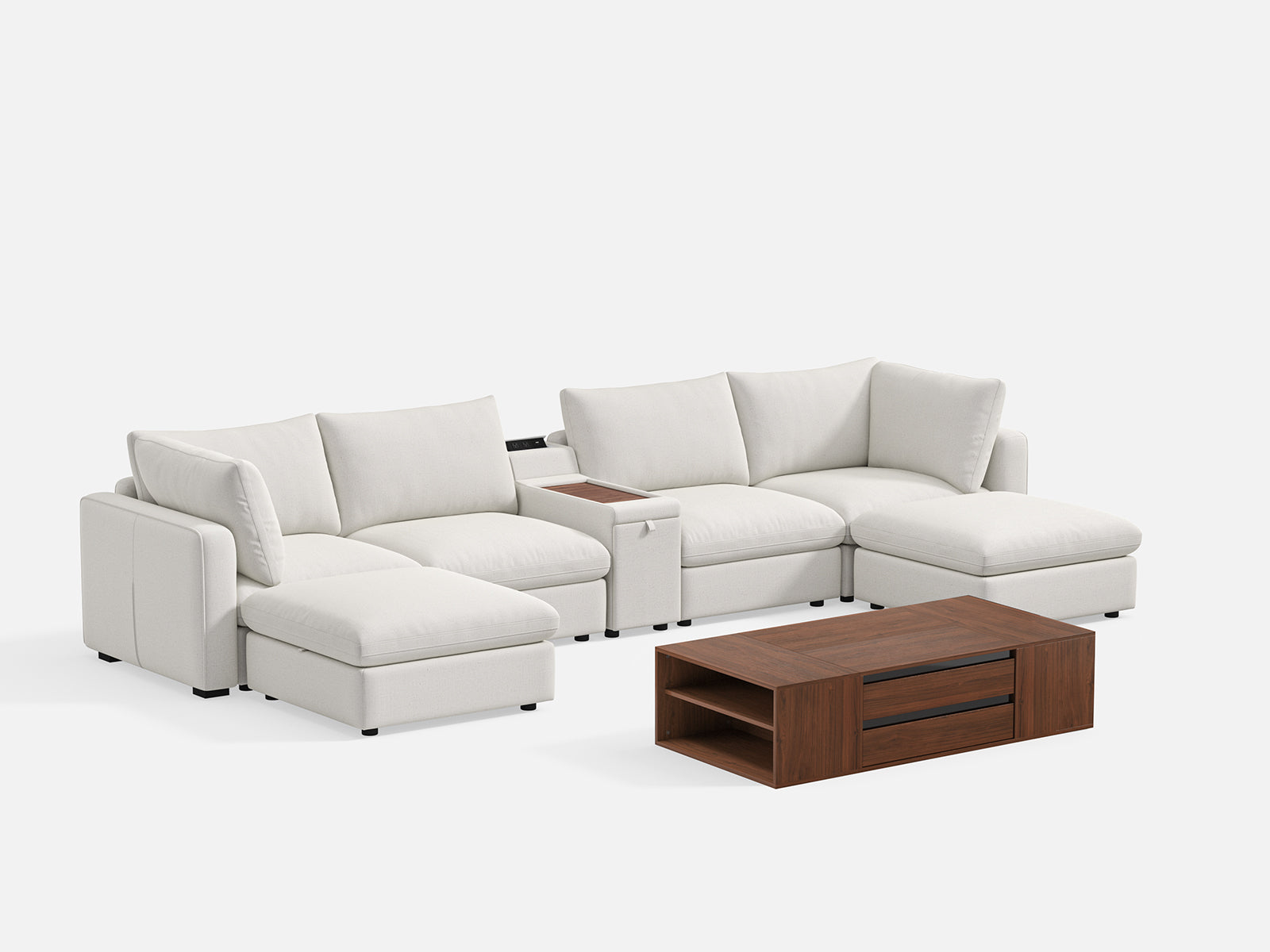 RUBIK V 4 Seats with 2 Ottomans & Console & CABIK I Modular Storage Cabinet