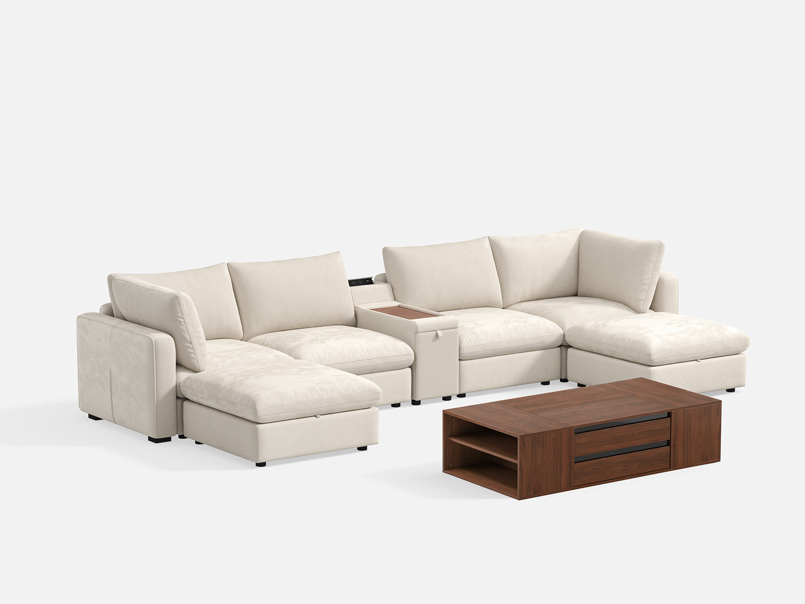 RUBIK V 4 Seats with 2 Ottomans & Console & CABIK I Modular Storage Cabinet