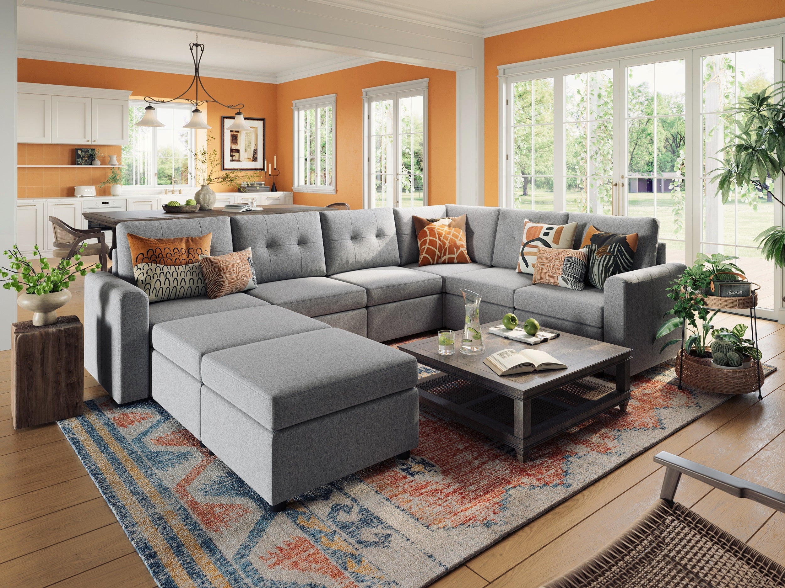 RUBIK III 5 Seats with Corner & 2 Ottomans - LINSY HOME