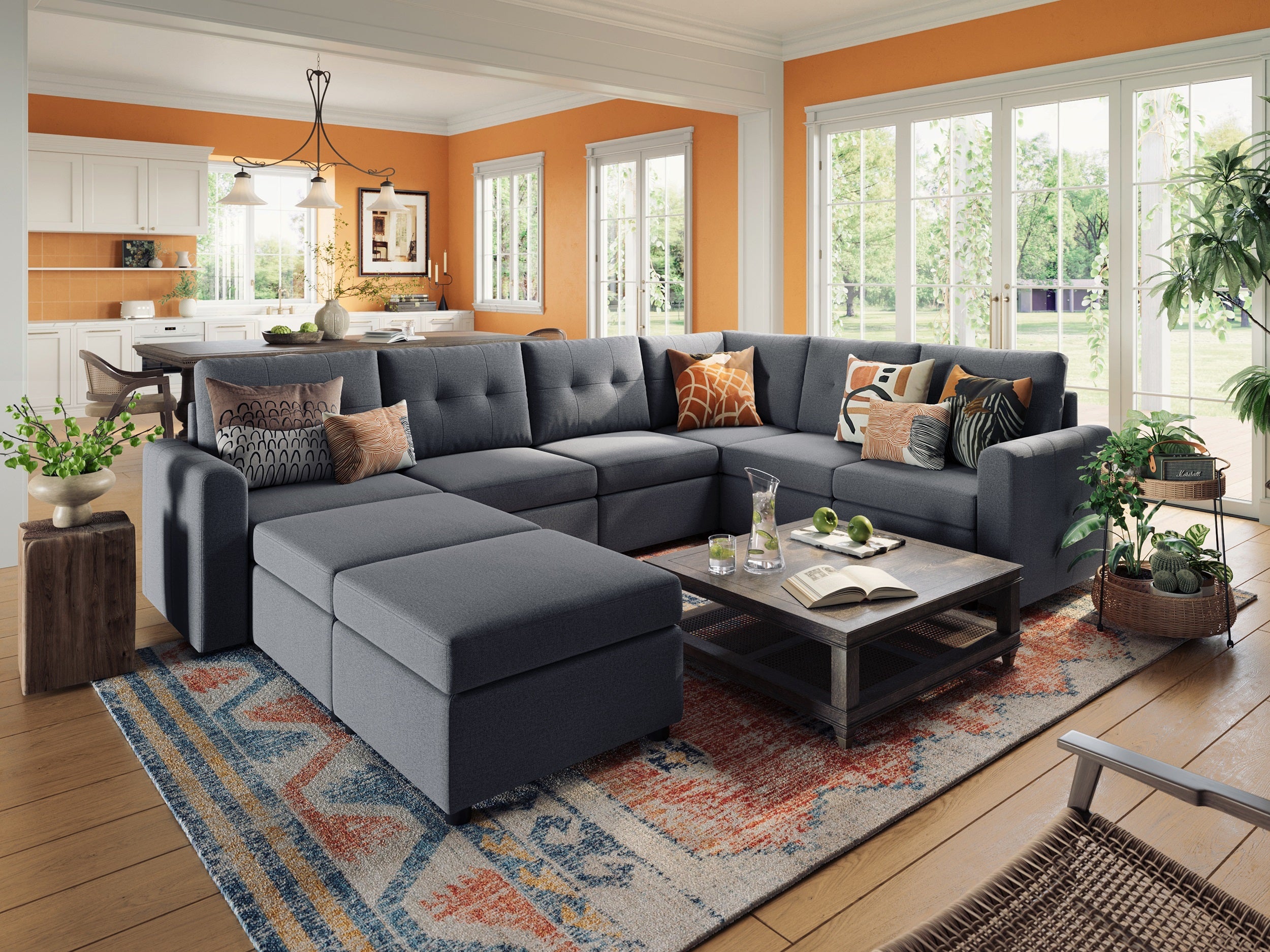 RUBIK III 5 Seats with Corner & 2 Ottomans - LINSY HOME