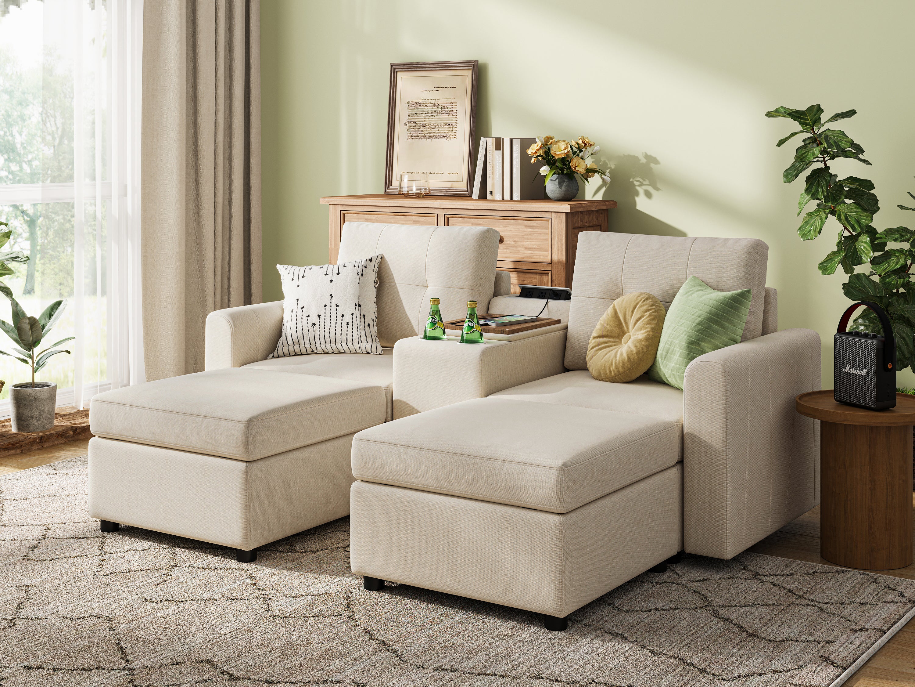 RUBIK III 2 Seats with 2 Ottomans & Console - LINSY HOME