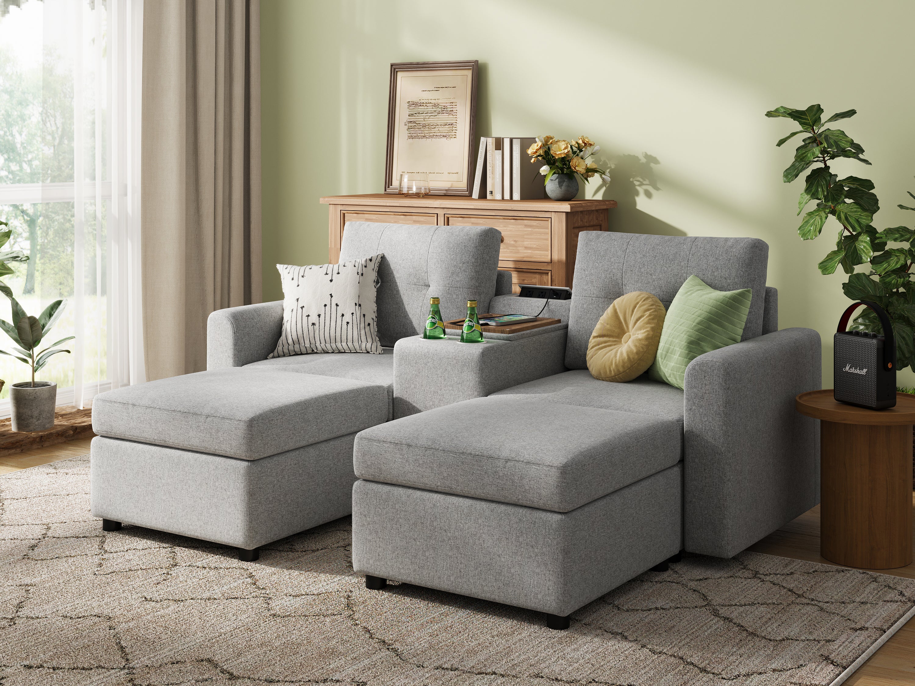 RUBIK III 2 Seats with 2 Ottomans & Console - LINSY HOME