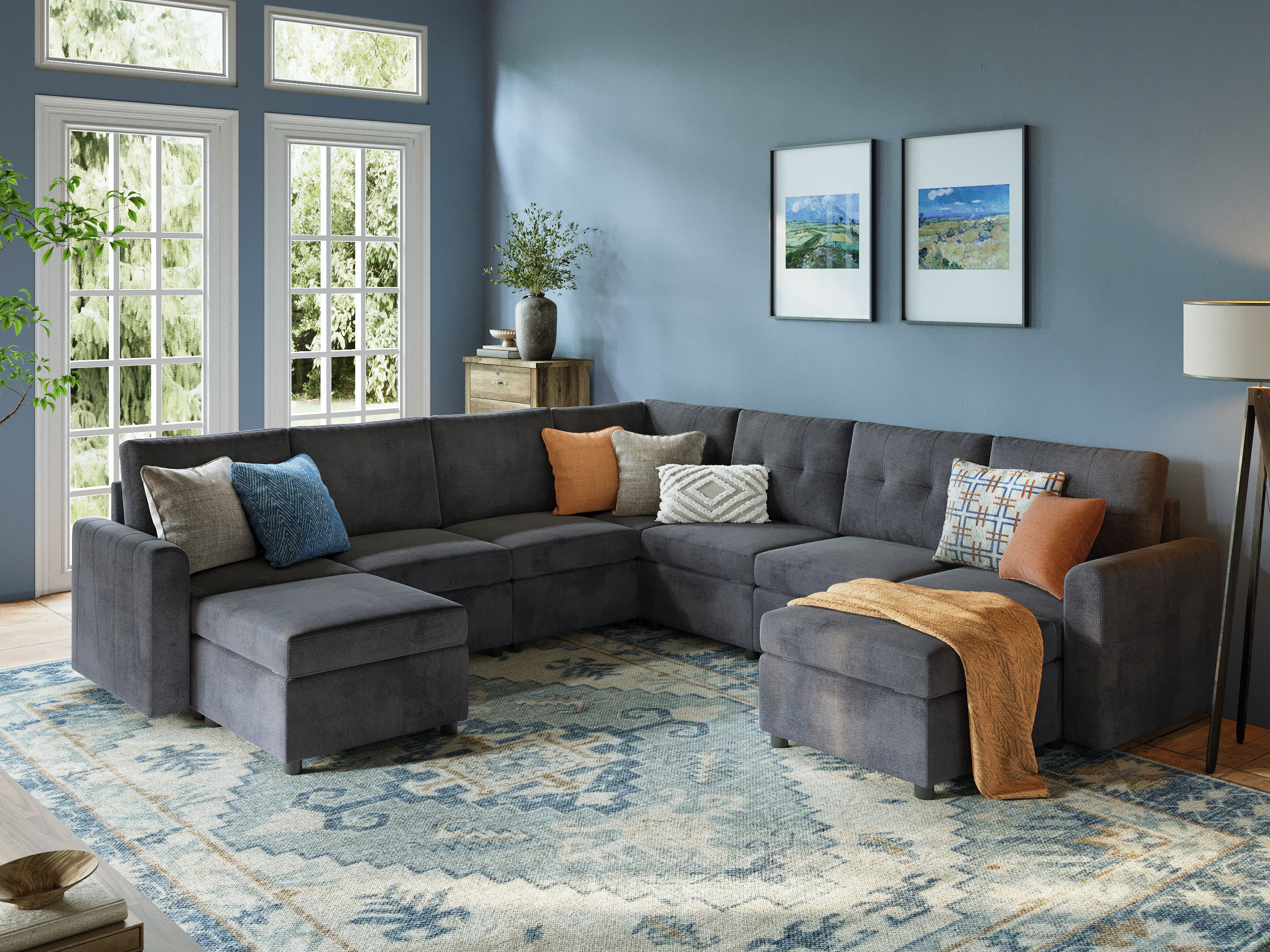 RUBIK III 6 Seats with Corner & 2 Ottomans - LINSY HOME