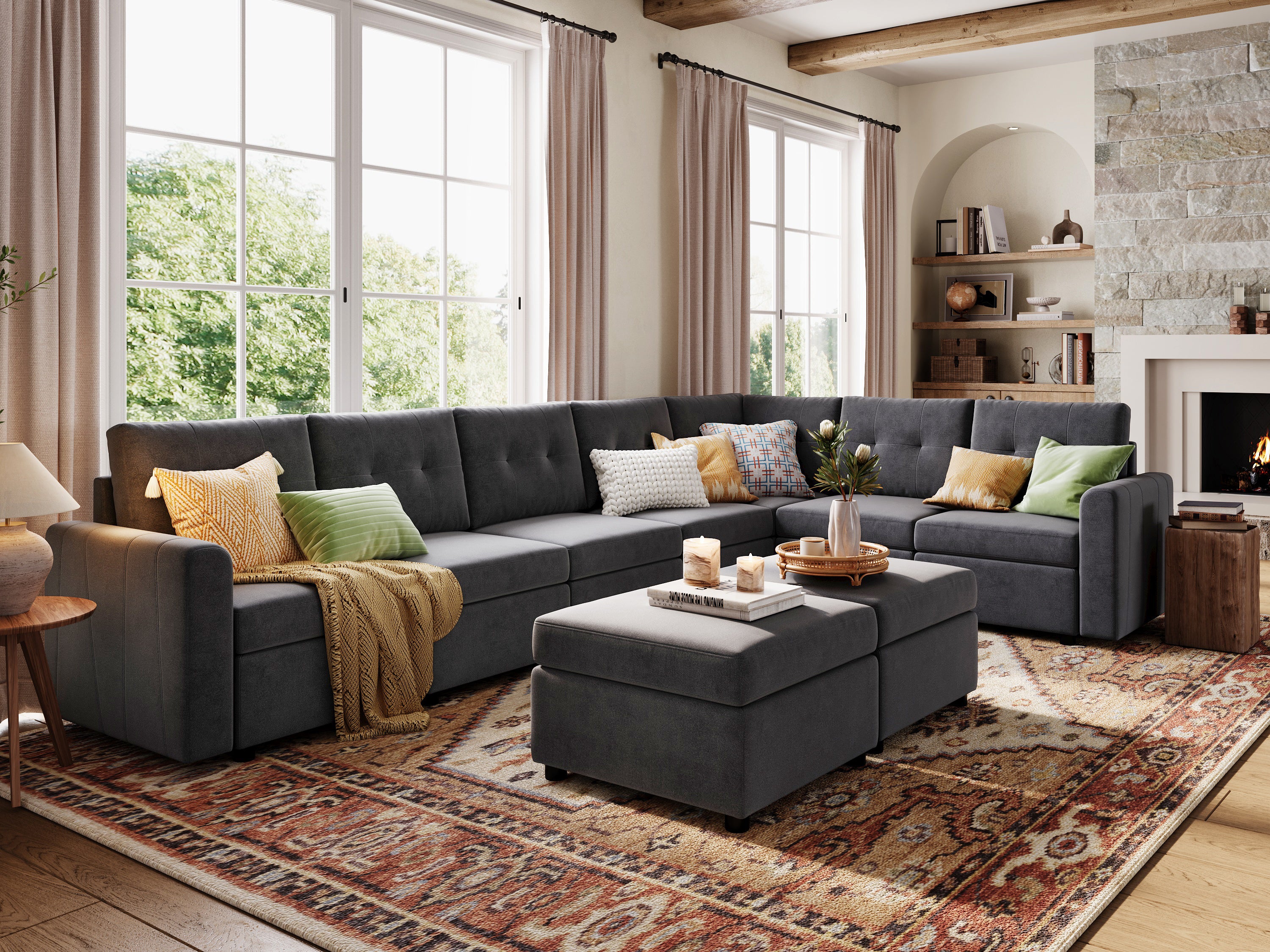 RUBIK III 6 Seats with Corner & 2 Ottomans - LINSY HOME