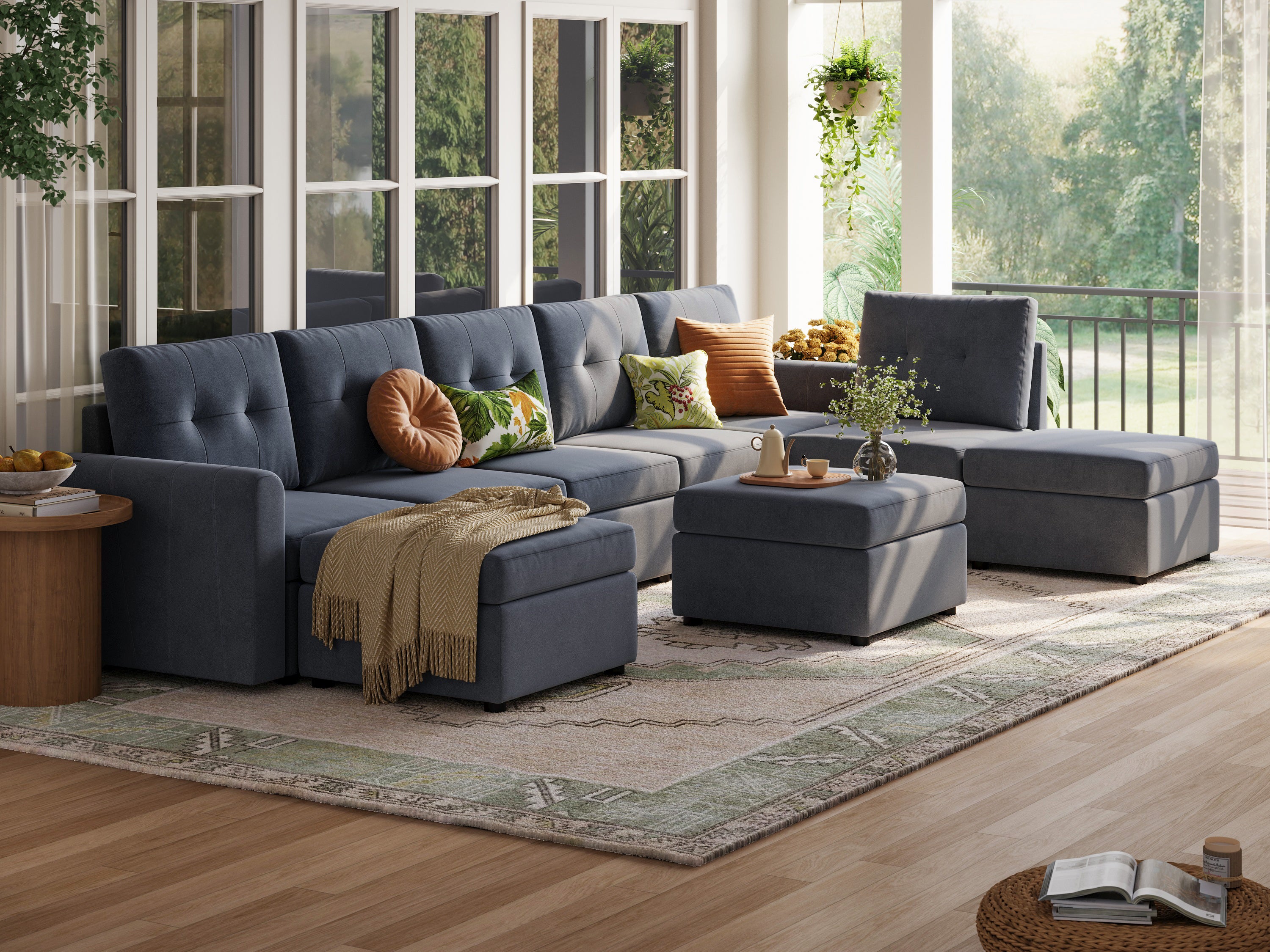 RUBIK III 6 Seats With 3 Ottomans - LINSY HOME