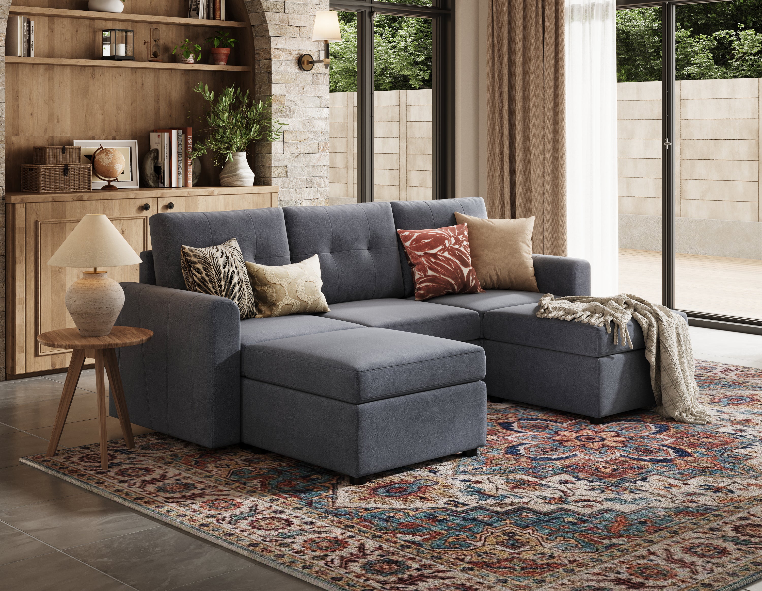 RUBIK III 3 Seats with 2 Ottomans - LINSY HOME