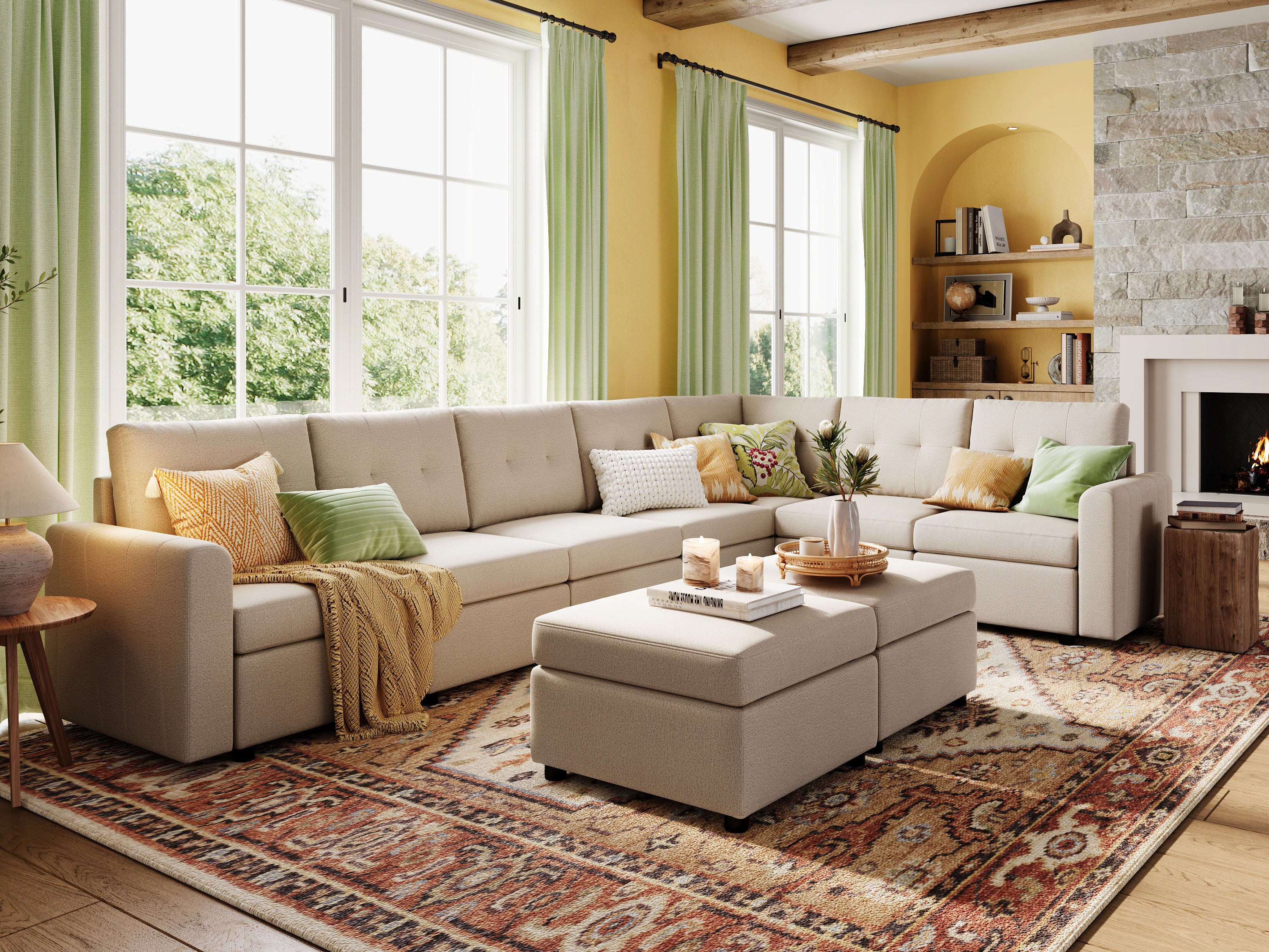 RUBIK III 6 Seats with Corner & 2 Ottomans - LINSY HOME