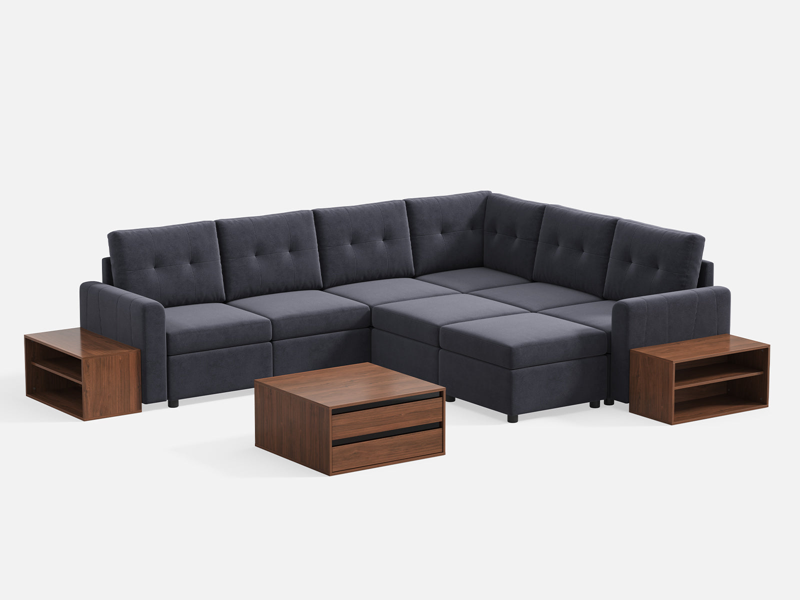 RUBIK III 5 Seats with Corner & 2 Ottomans & CABIK I Modular Storage Cabinet