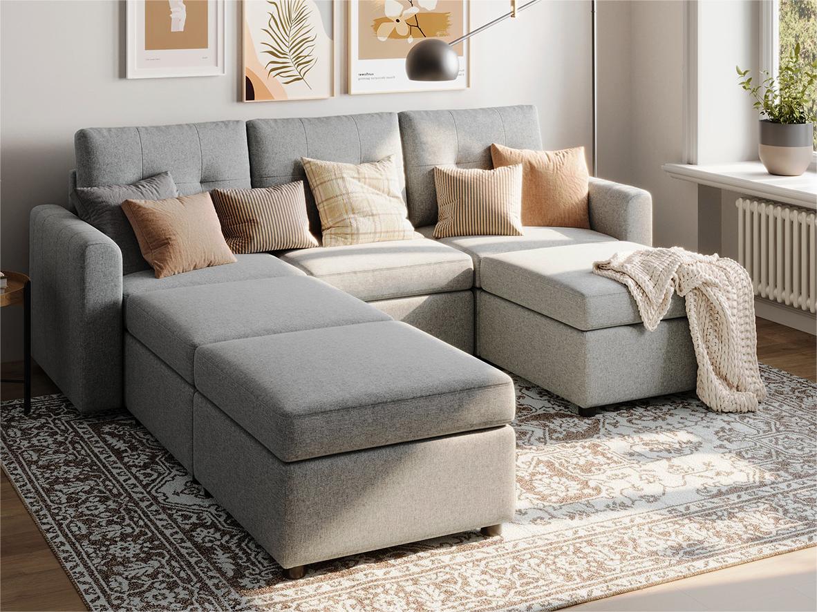 RUBIK III 3 Seats with 3 Ottomans - LINSY HOME