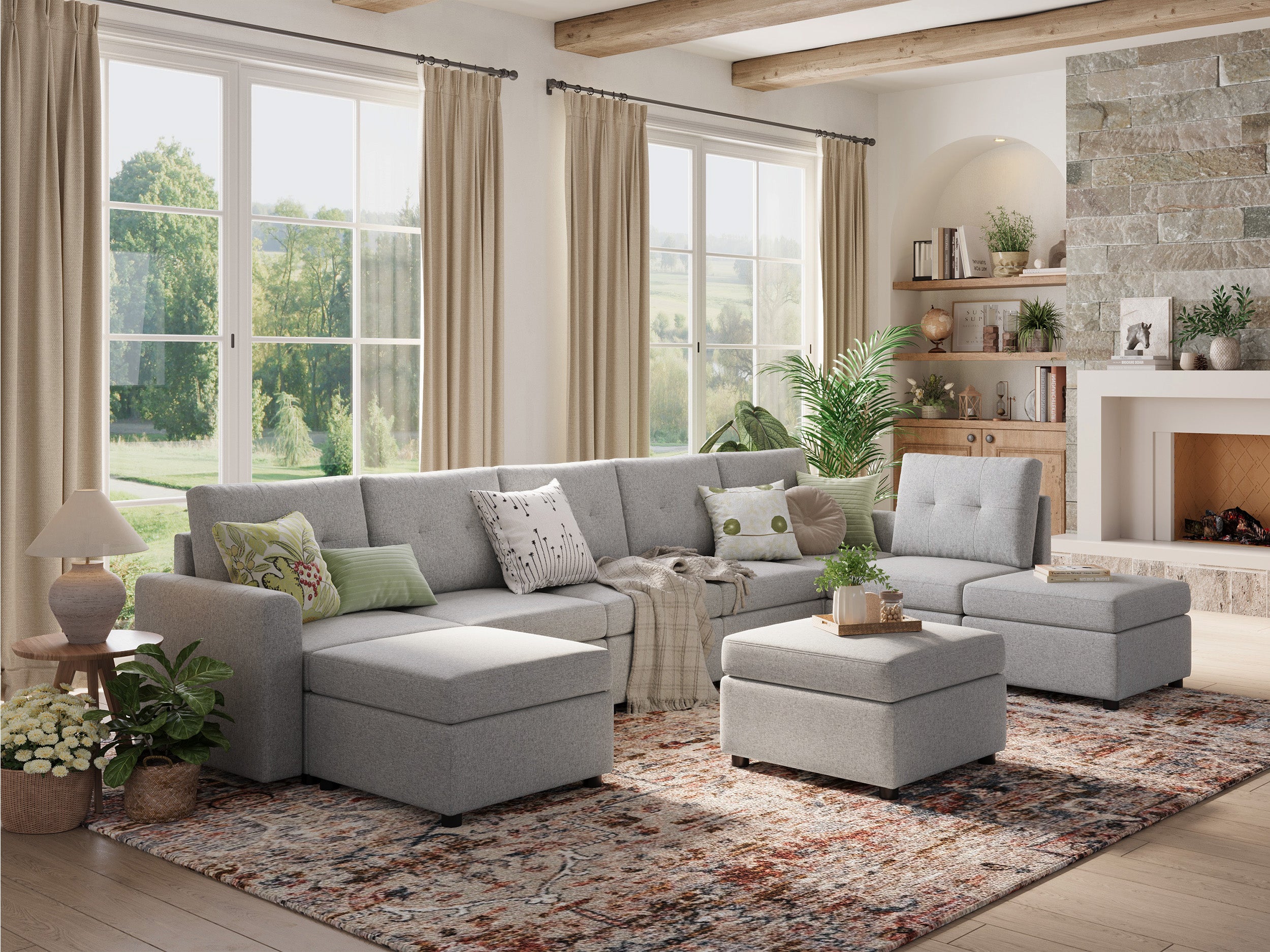 RUBIK III 6 Seats With 3 Ottomans - LINSY HOME