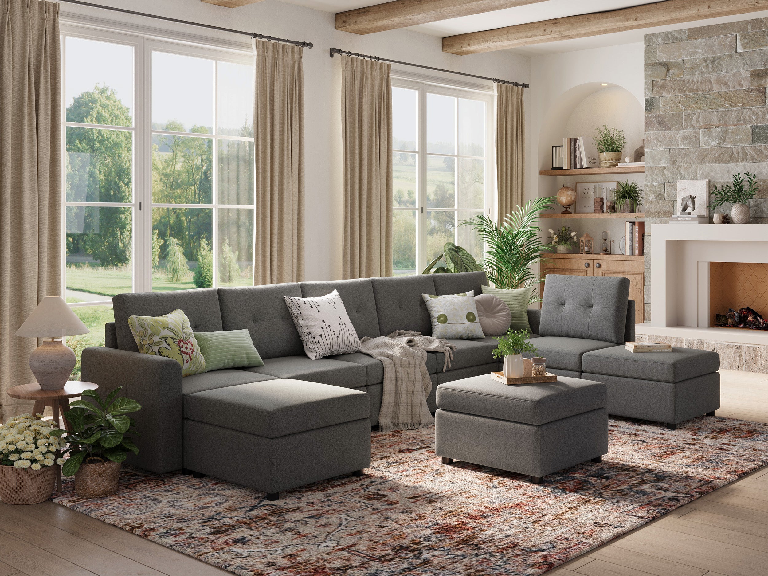 RUBIK III 6 Seats With 3 Ottomans - LINSY HOME