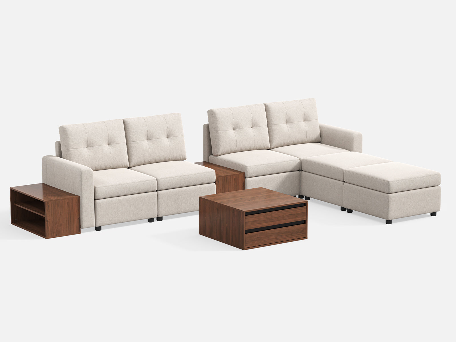 RUBIK III 4 Seats with 2 Ottomans & CABIK I Modular Storage Cabinet