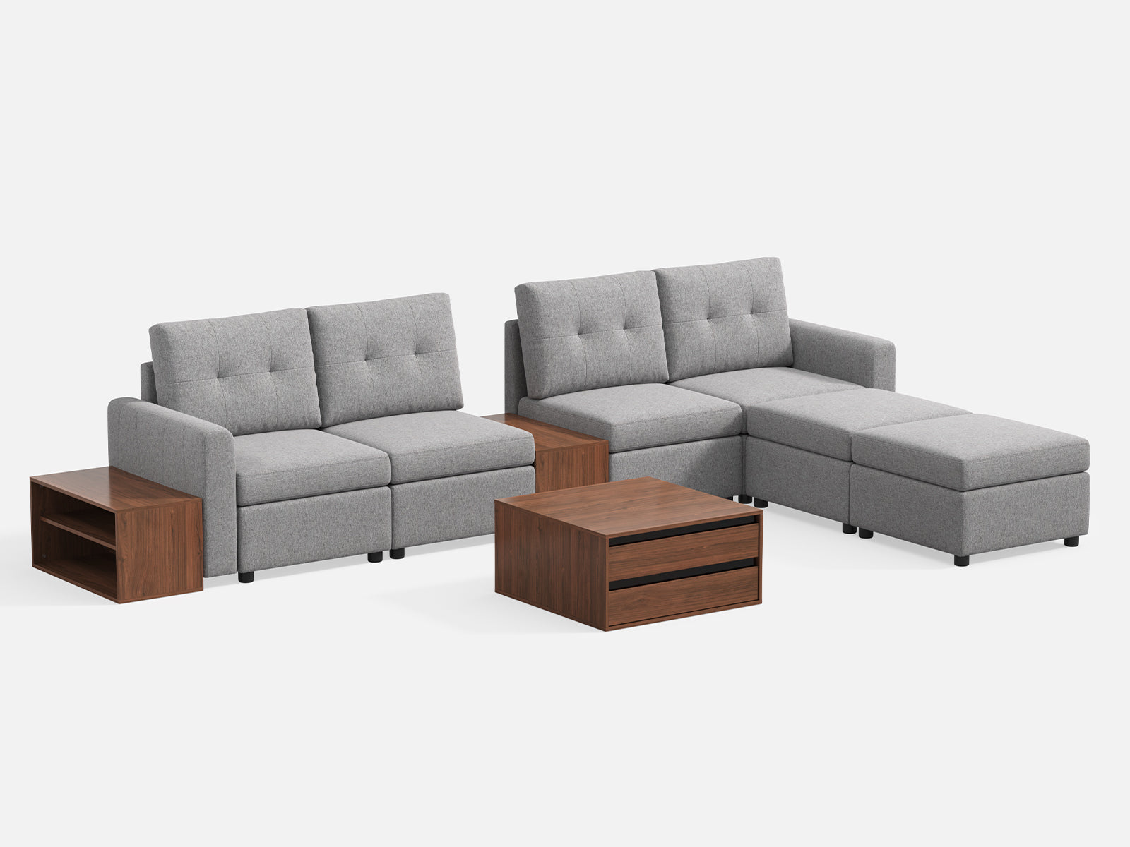 RUBIK III 4 Seats with 2 Ottomans & CABIK I Modular Storage Cabinet