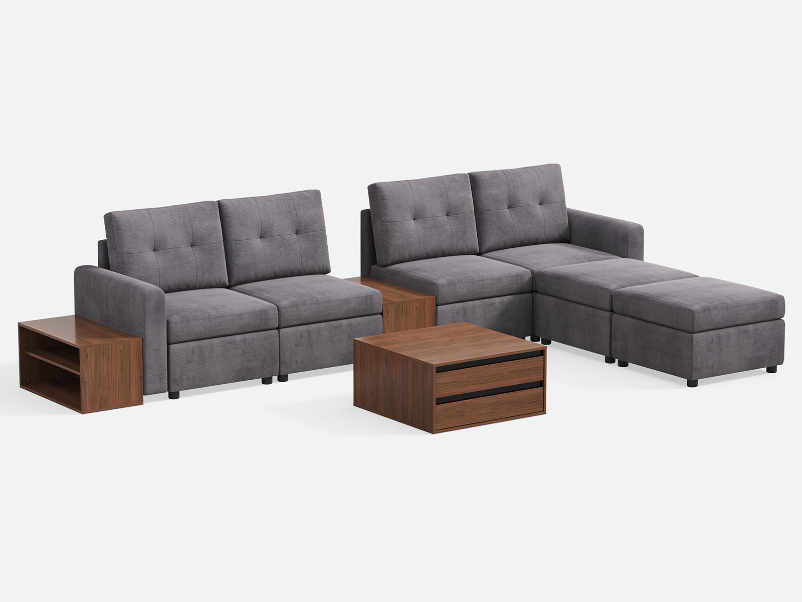 RUBIK III 4 Seats with 2 Ottomans & CABIK I Modular Storage Cabinet