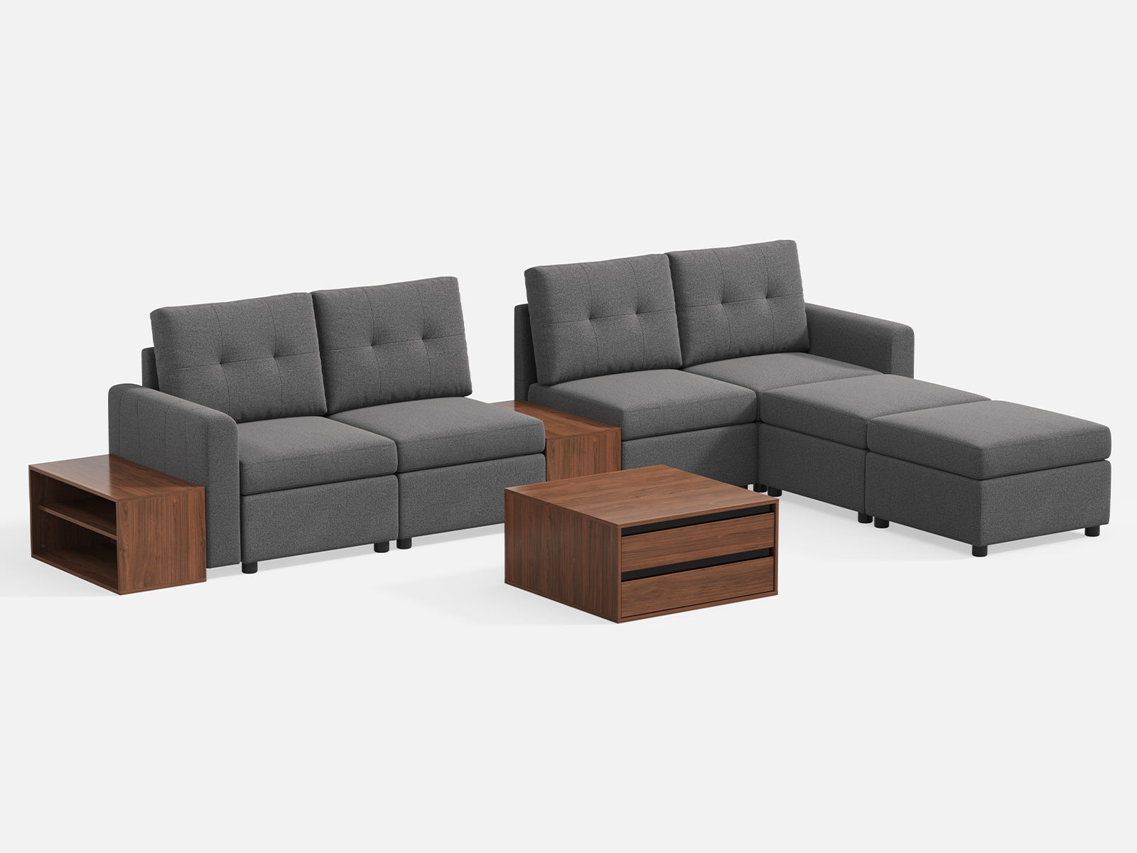 RUBIK III 4 Seats with 2 Ottomans & CABIK I Modular Storage Cabinet