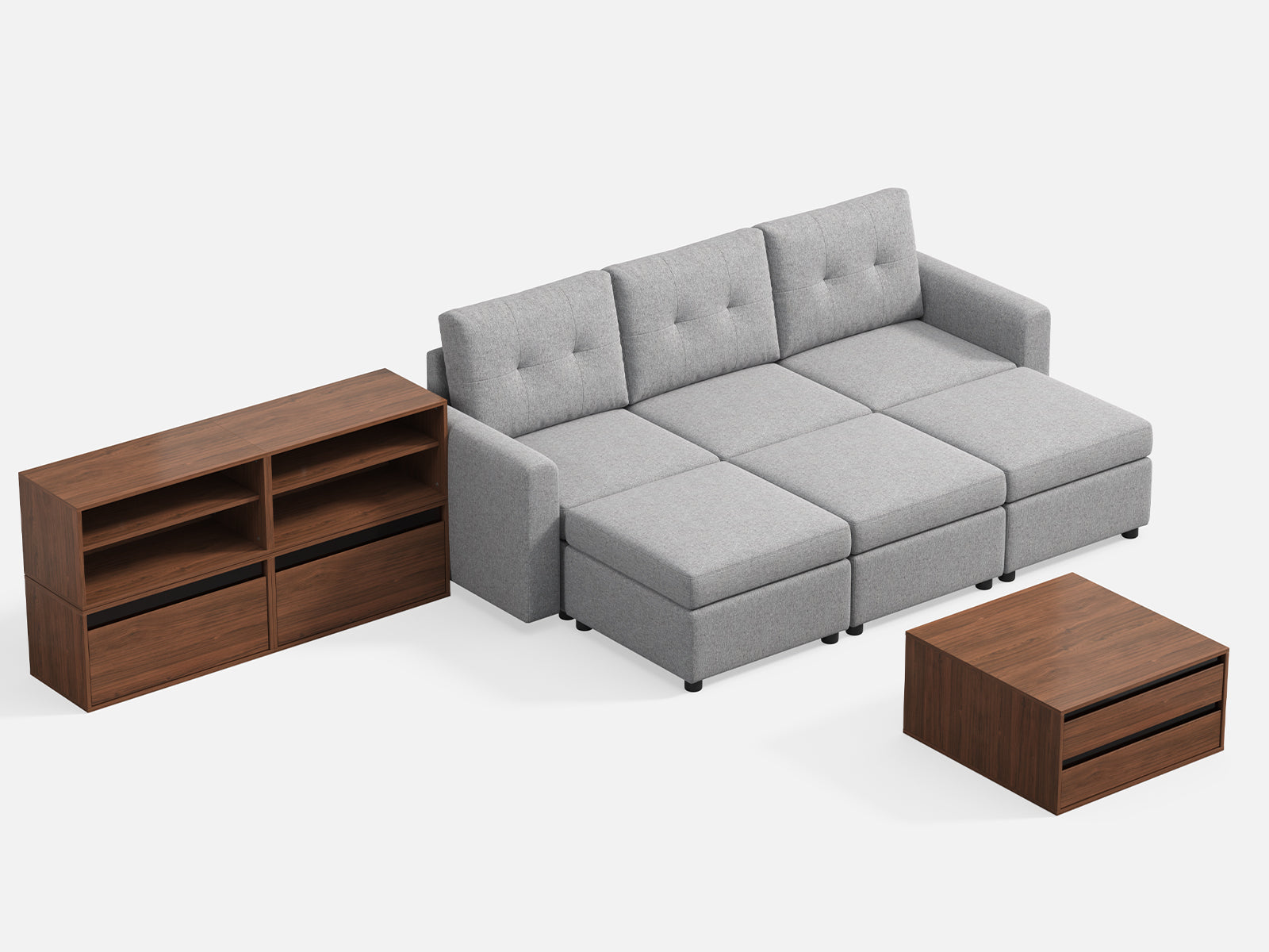 RUBIK III 3 Seats with 3 Ottomans & CABIK I Modular Storage Cabinet