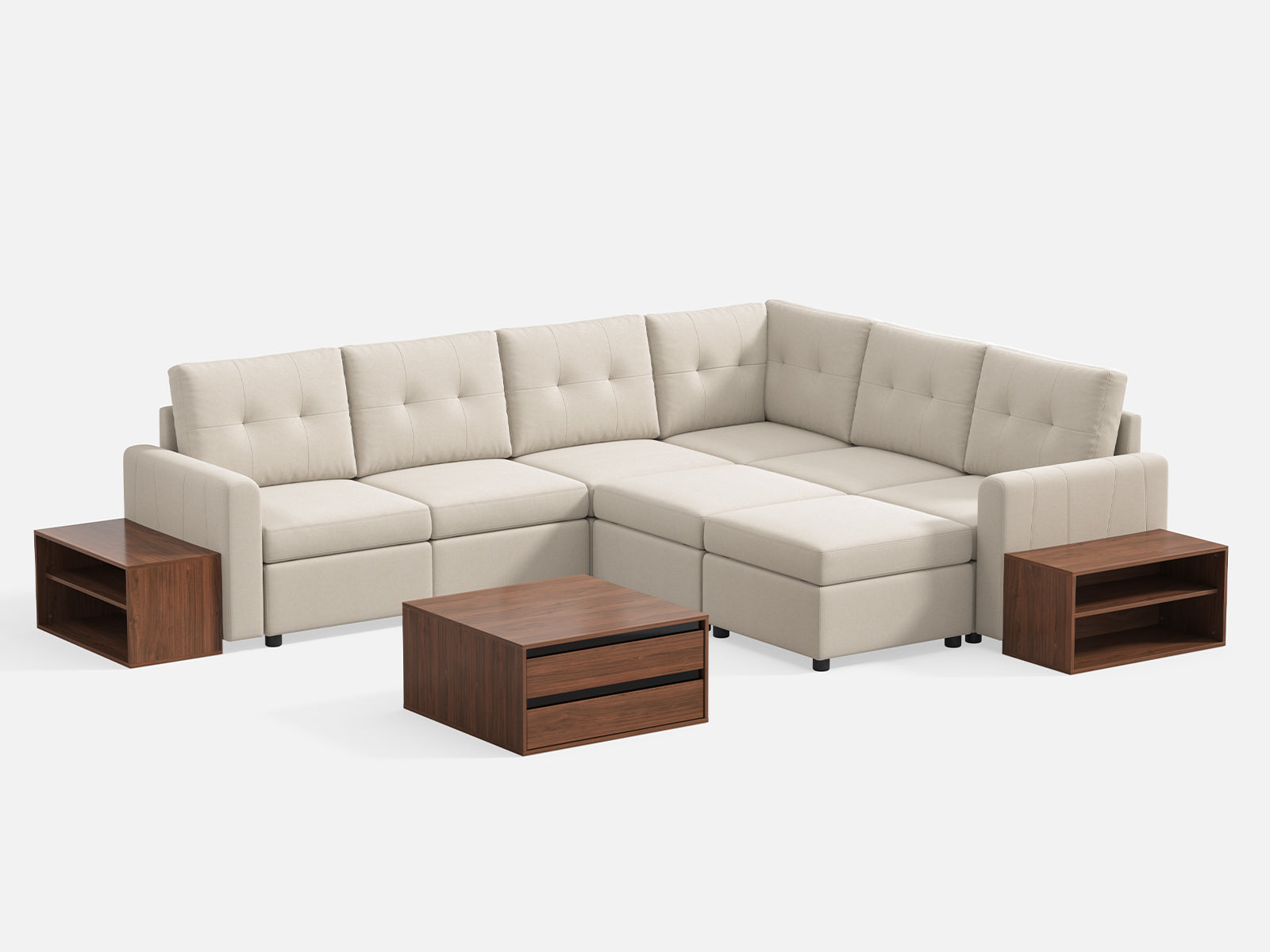 RUBIK III 5 Seats with Corner & 2 Ottomans & CABIK I Modular Storage Cabinet