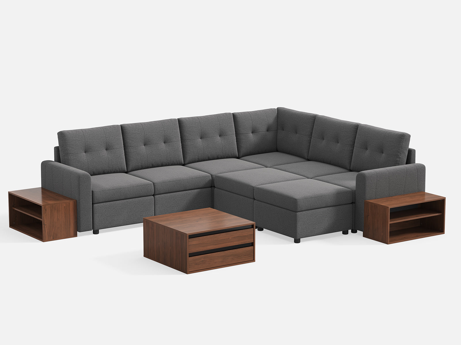 RUBIK III 5 Seats with Corner & 2 Ottomans & CABIK I Modular Storage Cabinet