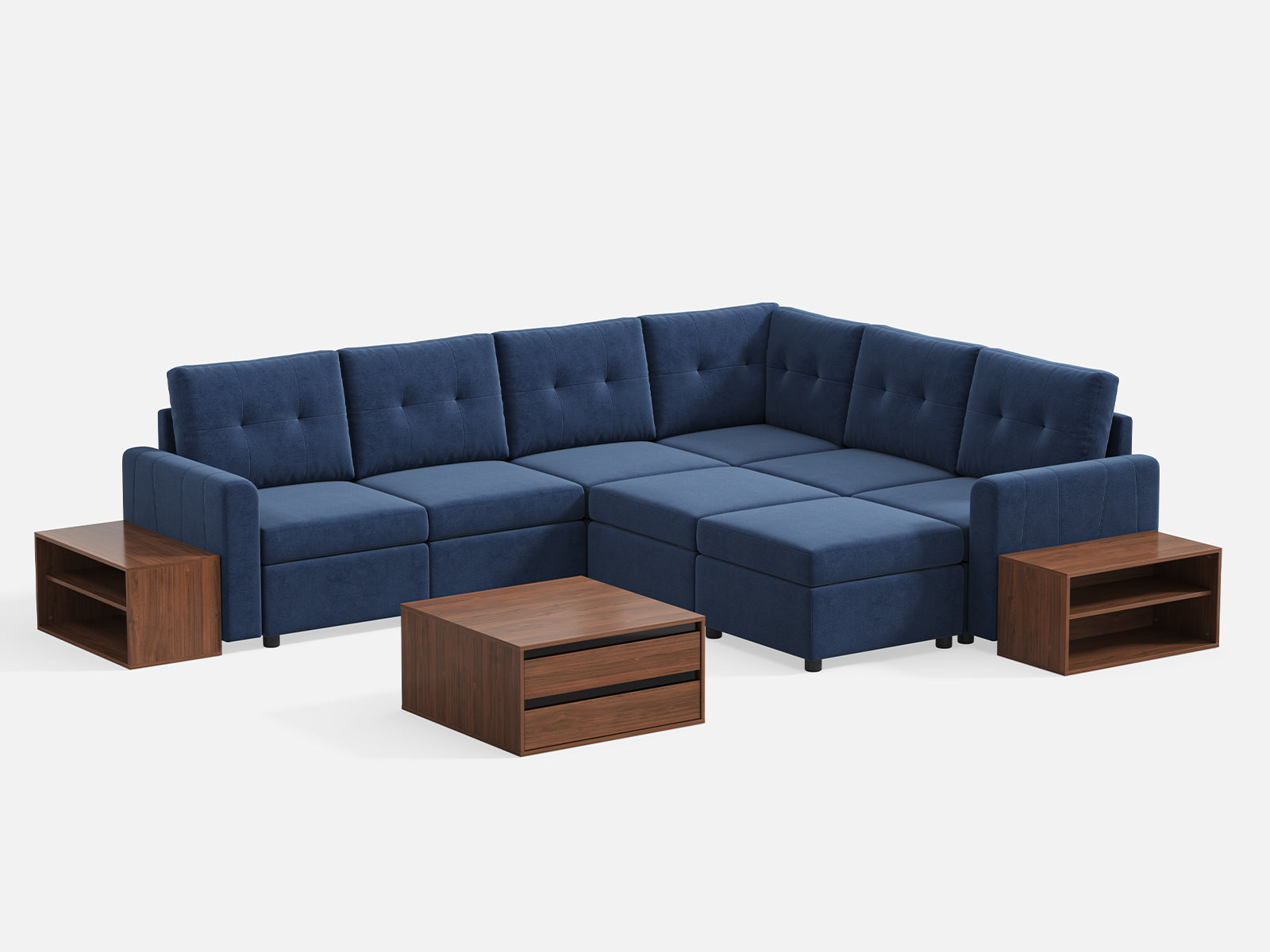 RUBIK III 5 Seats with Corner & 2 Ottomans & CABIK I Modular Storage Cabinet