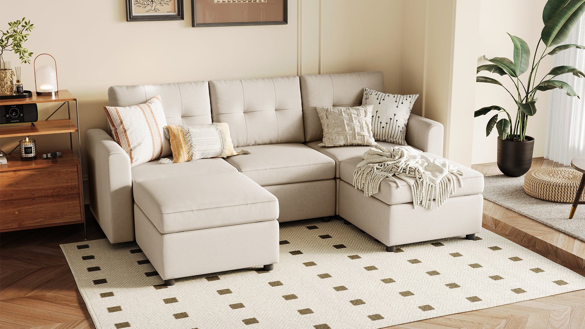 RUBIK III 3 Seats with 2 Ottomans - LINSY HOME
