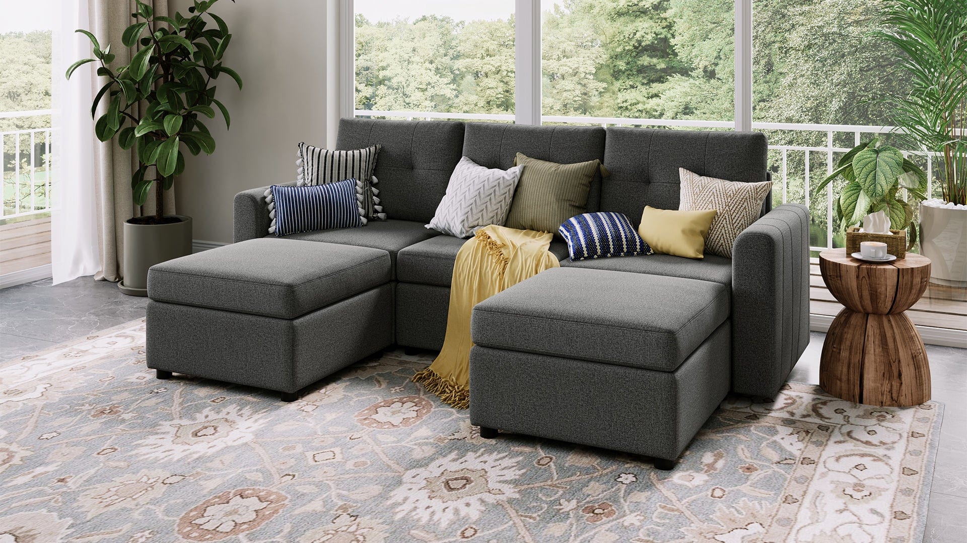 RUBIK III 3 Seats with 2 Ottomans - LINSY HOME