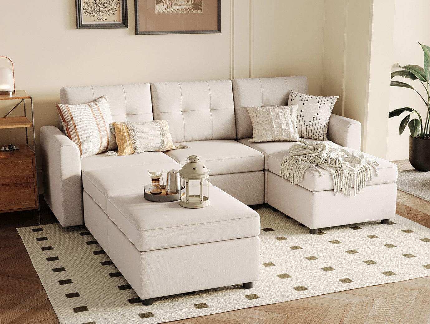 RUBIK III 3 Seats with 3 Ottomans - LINSY HOME