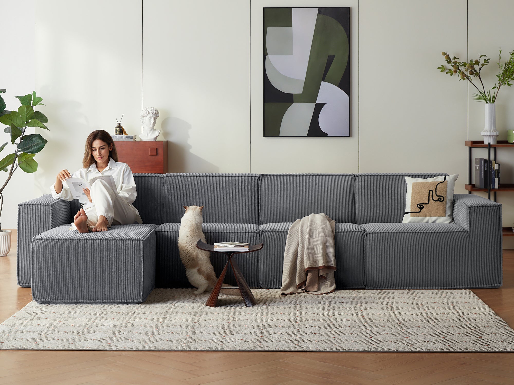Pop-Seat 4 Seats with Ottoman, Compressed Self-Inflating Foam Sofa - LINSY HOME