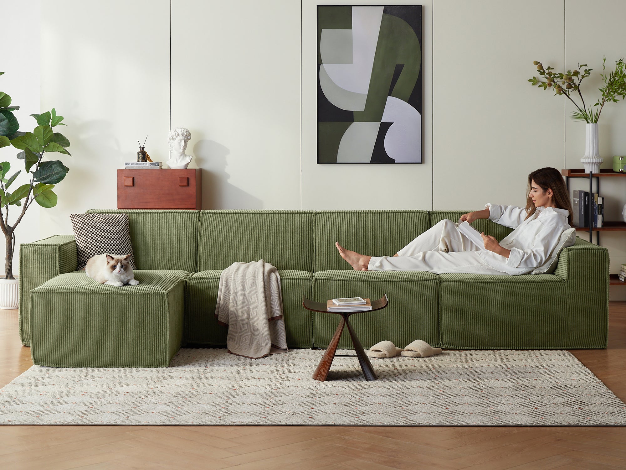 Pop-Seat 4 Seats with Ottoman, Compressed Self-Inflating Foam Sofa - LINSY HOME