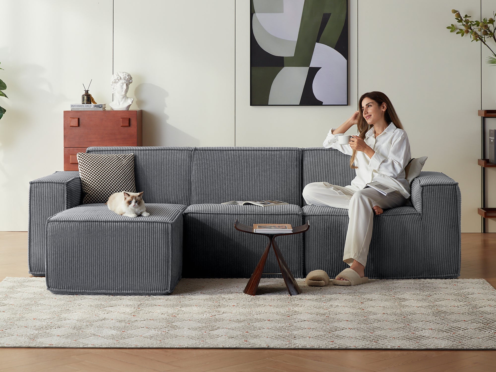 Pop-Seat 3 Seats with Ottoman, Compressed Self-Inflating Foam Sofa - LINSY HOME