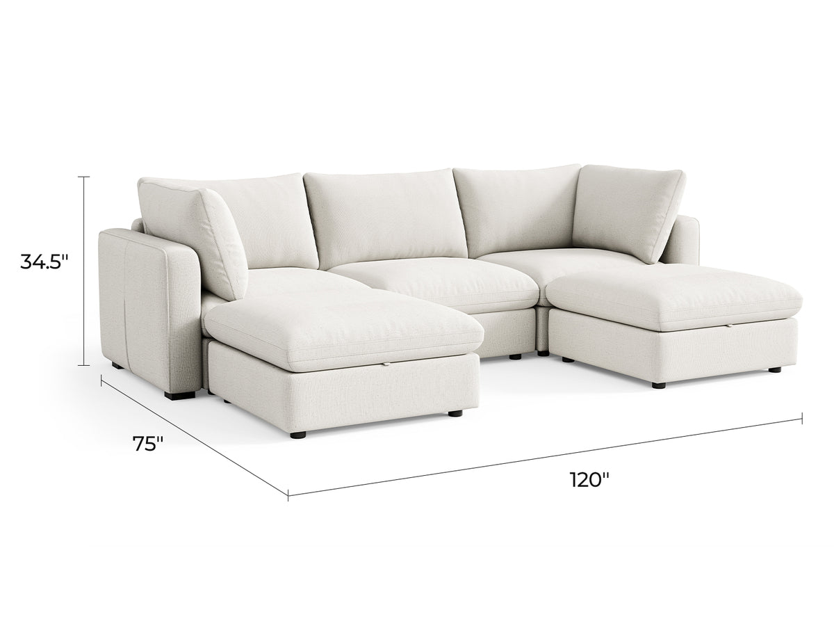 RUBIK V Linen 3 Seats with 2 Ottomans