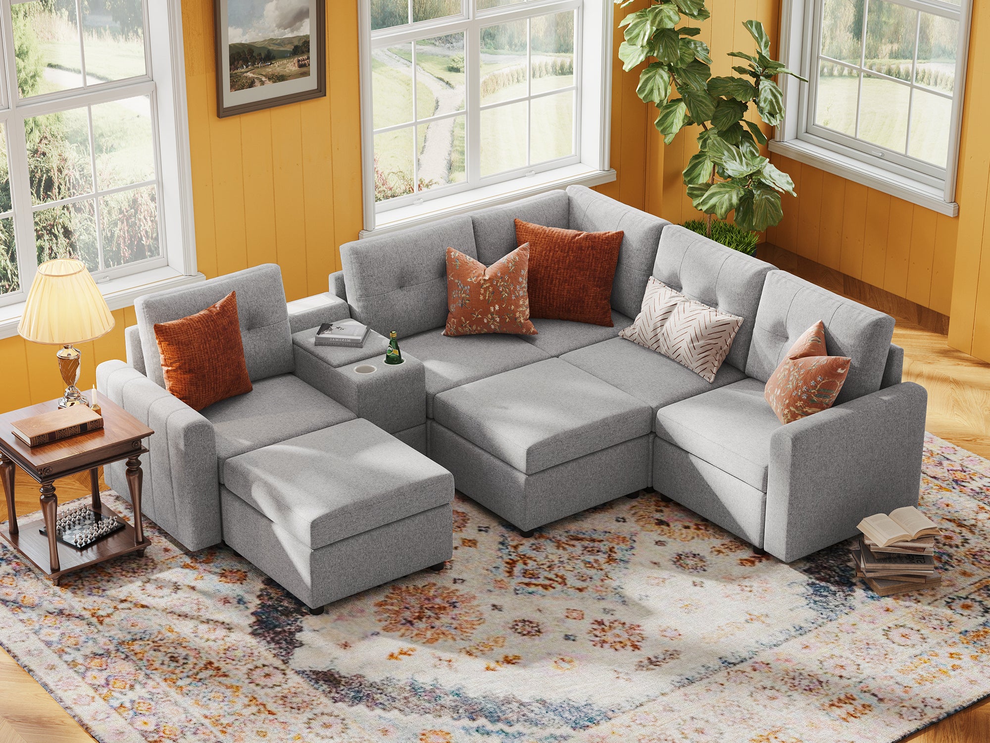 RUBIK III 4 Seats with 2 Ottomans & Corner & Console - LINSY HOME