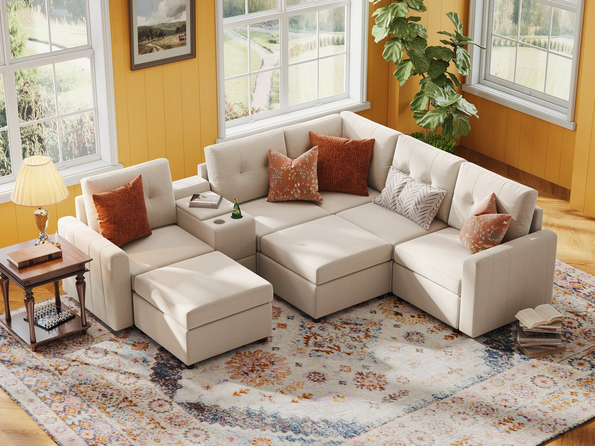 RUBIK III 4 Seats with 2 Ottomans & Corner & Console - LINSY HOME