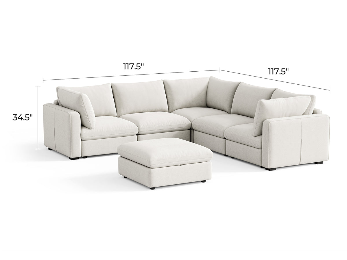 RUBIK V Linen 4 Seats with Corner & Ottoman