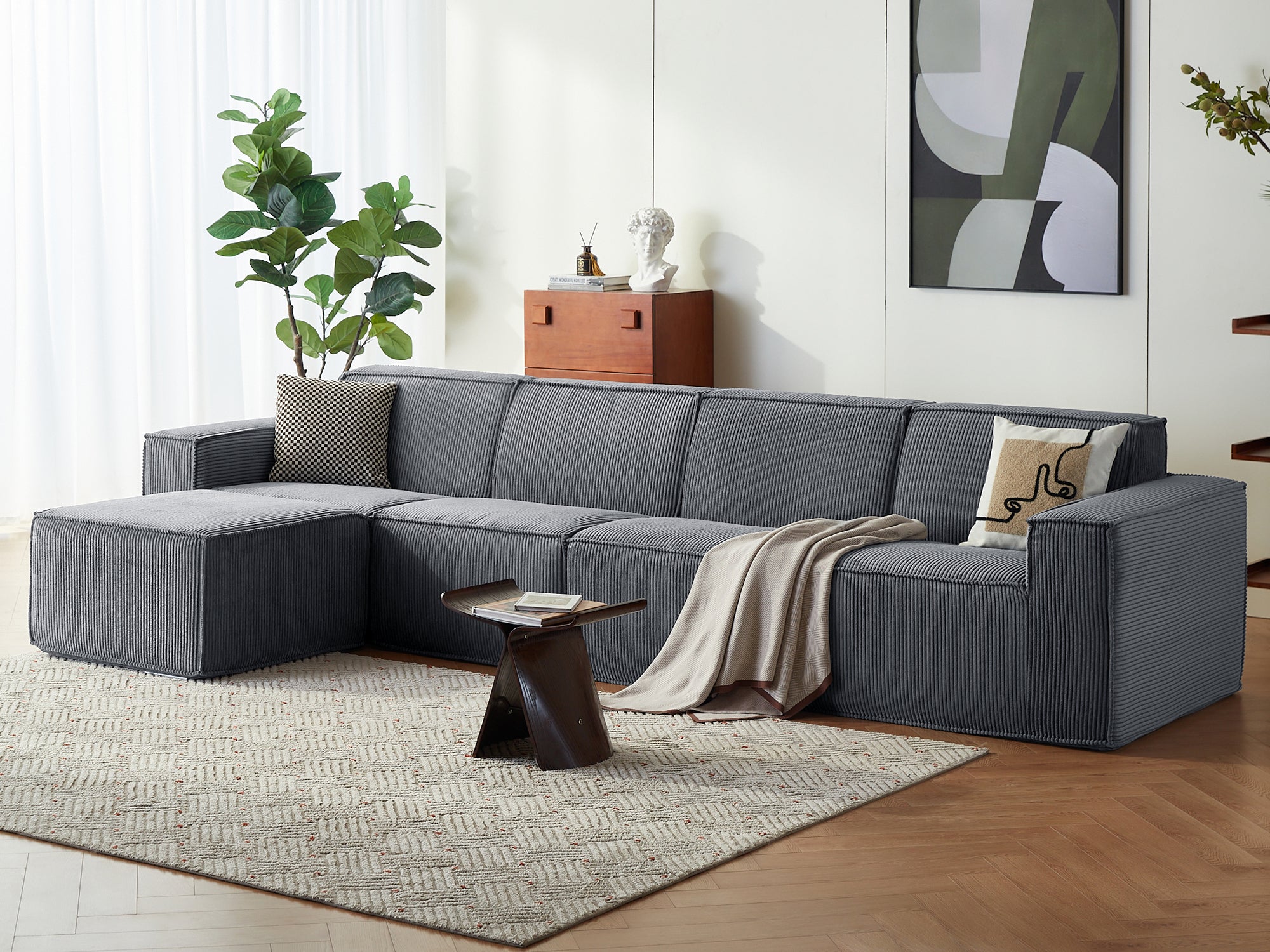 Pop-Seat 4 Seats with Ottoman, Compressed Self-Inflating Foam Sofa - LINSY HOME