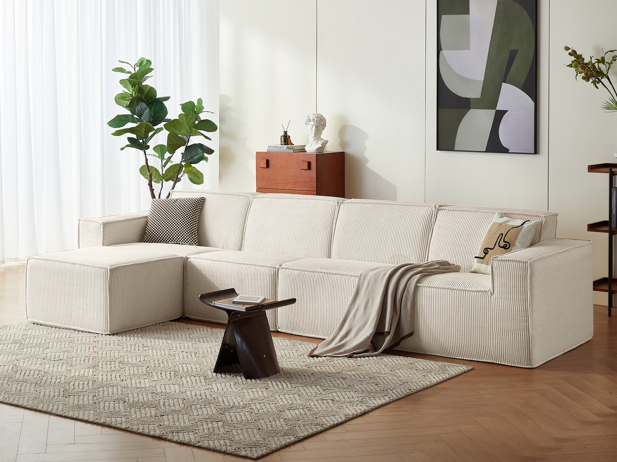 Pop-Seat 4 Seats with Ottoman, Compressed Self-Inflating Foam Sofa - LINSY HOME