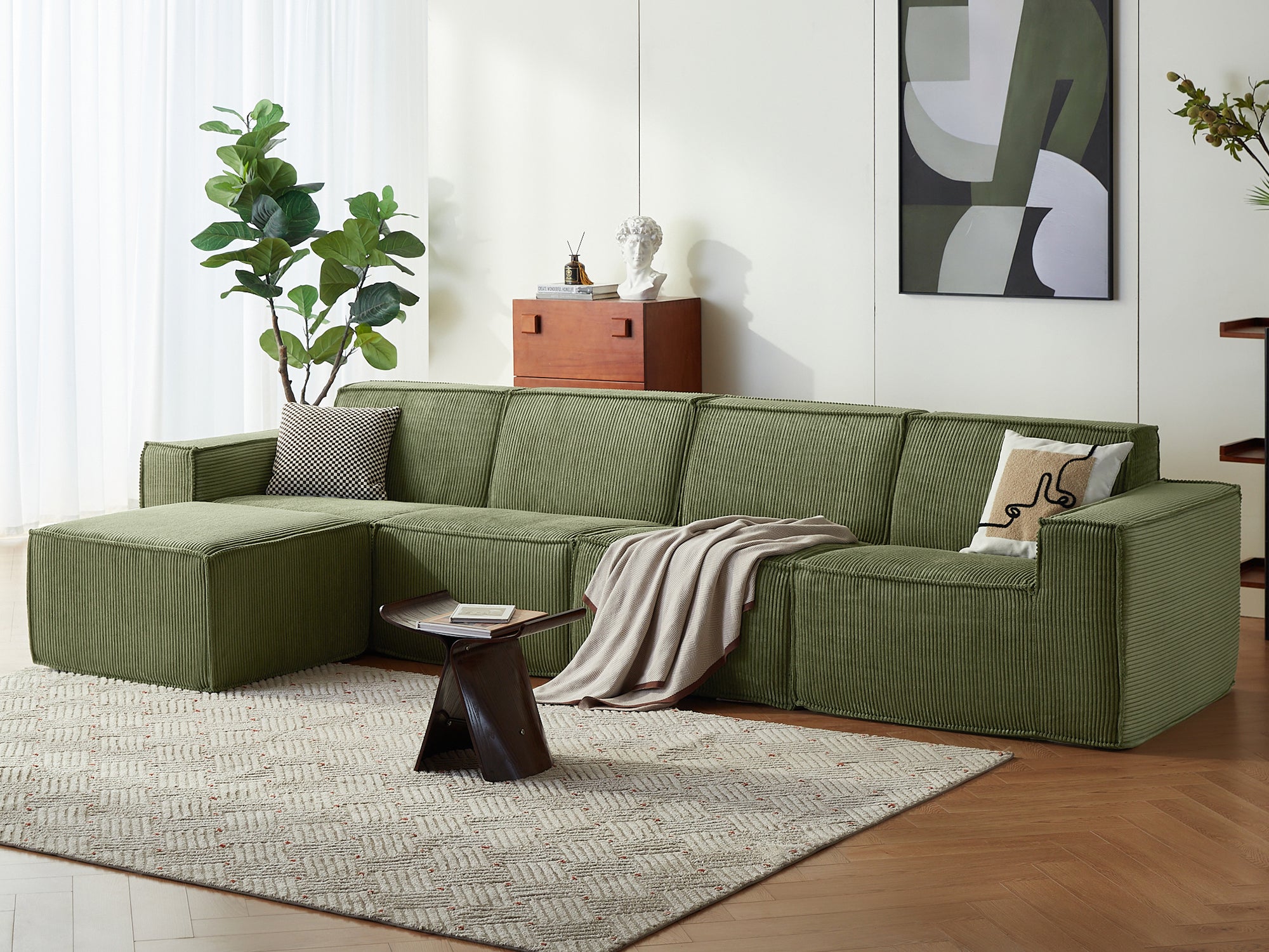 Pop-Seat 4 Seats with Ottoman, Compressed Self-Inflating Foam Sofa - LINSY HOME